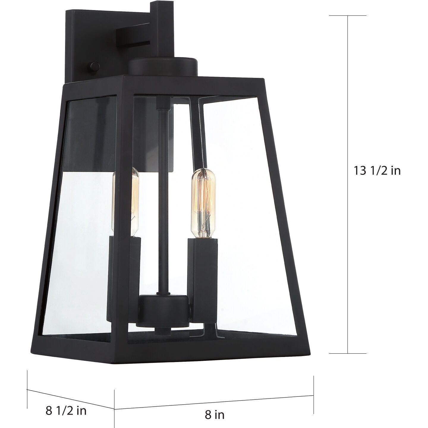 Halifax 2 Light 14 inch Matte Black and Glass Outdoor Wall Lantern, Medium