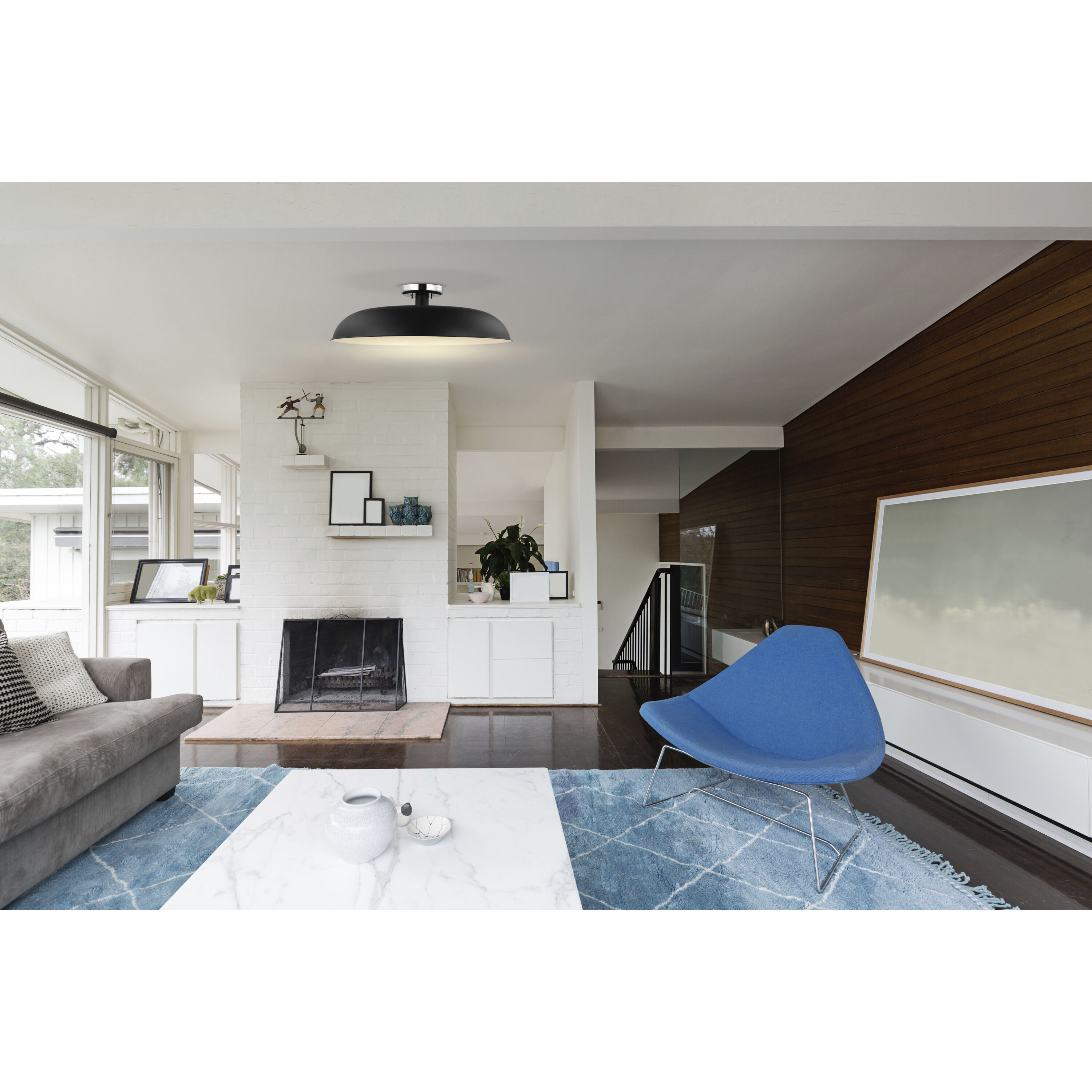 Colony 1 Light 24 inch Matte Black/Polished Nickel Semi Flush Ceiling Light