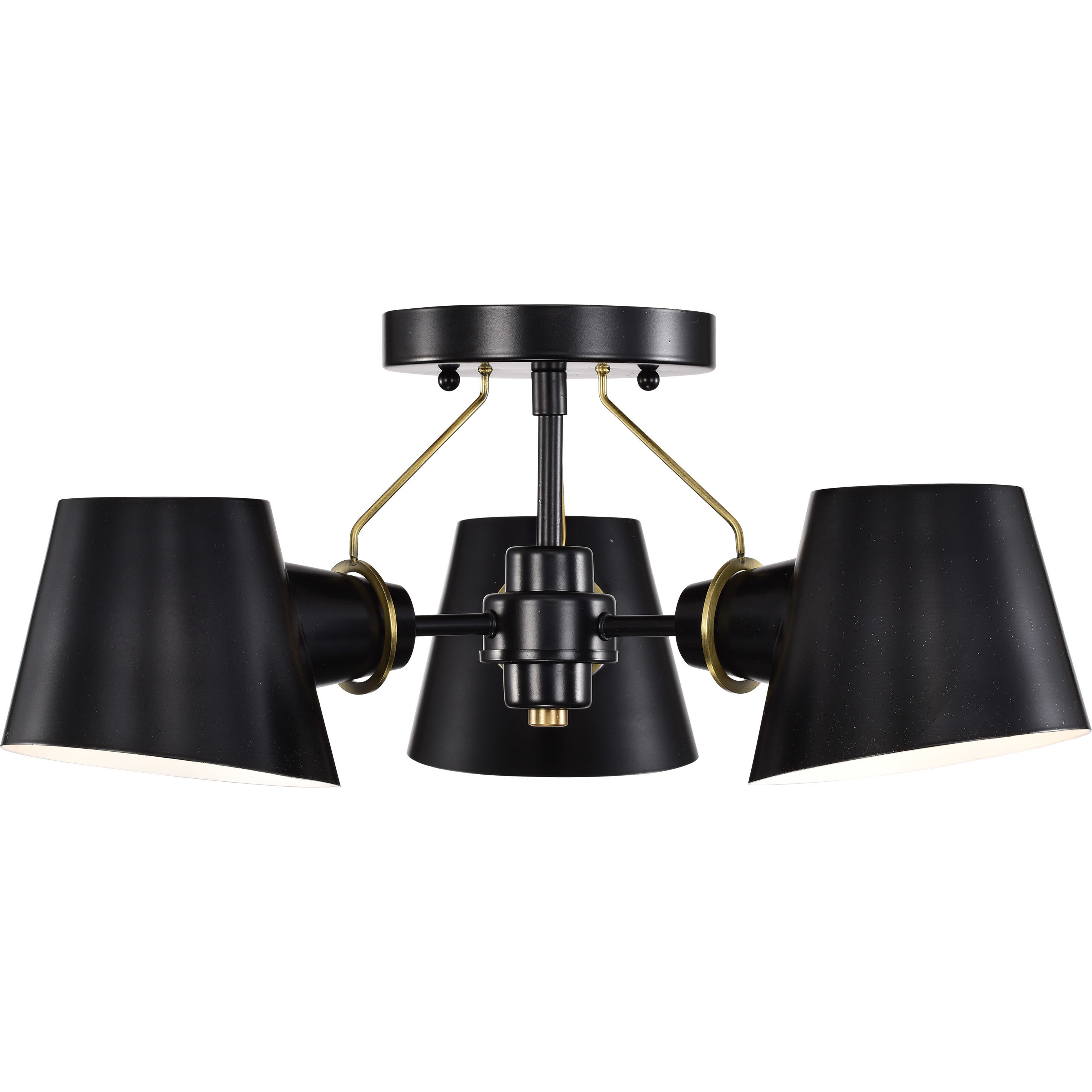 Baxter 3 Light 20 inch Black/Burnished Brass Semi Flush Ceiling Light