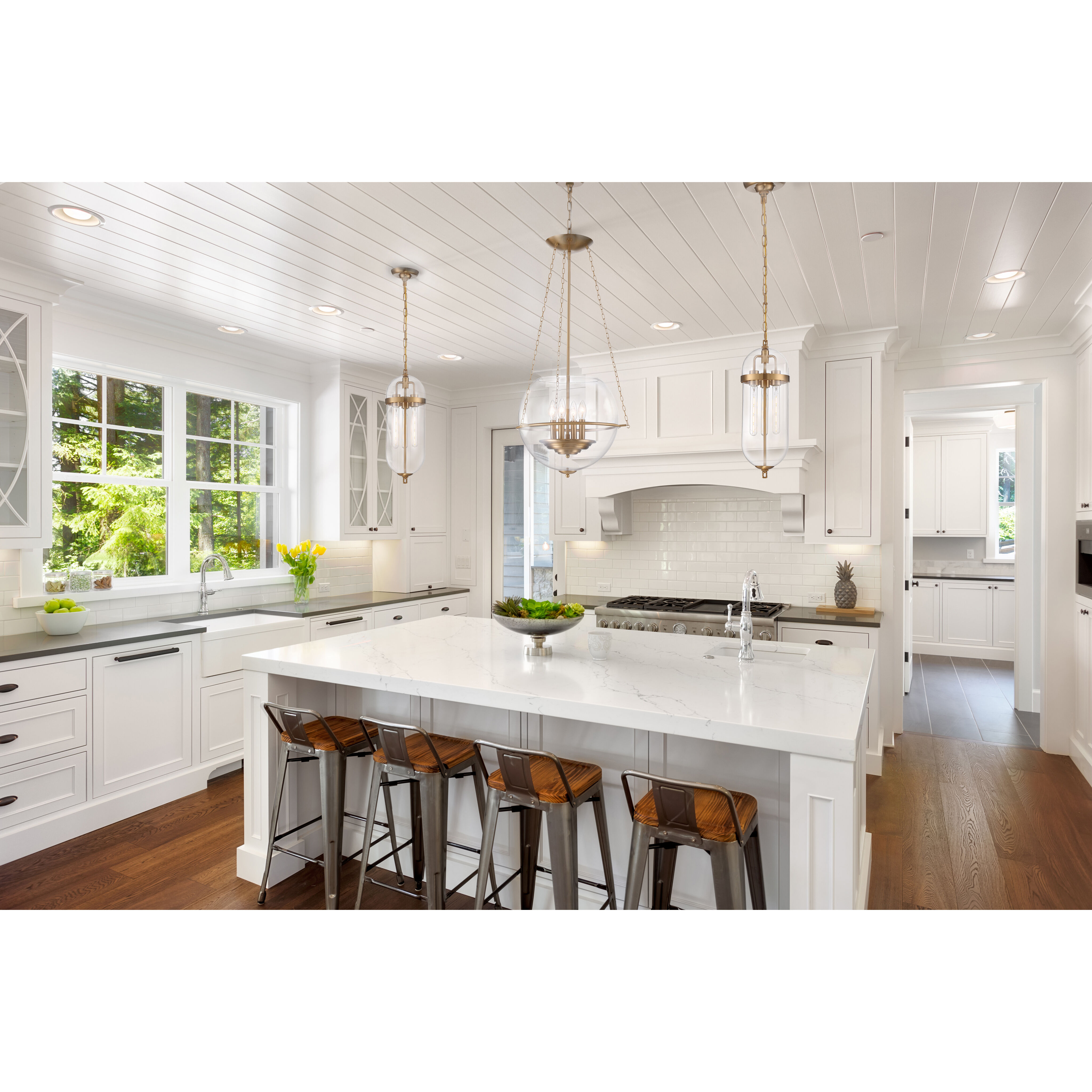 Fathom 3 Light 8 inch Vintage Brass and Clear Pendant Ceiling Light