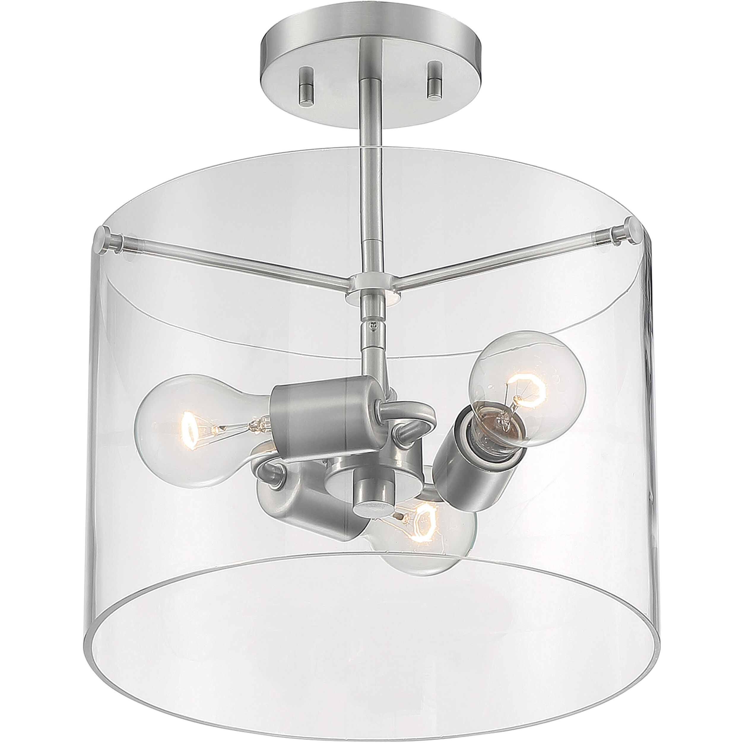 Sommerset 3 Light 12 inch Brushed Nickel Semi Flush Mount Fixture Ceiling Light