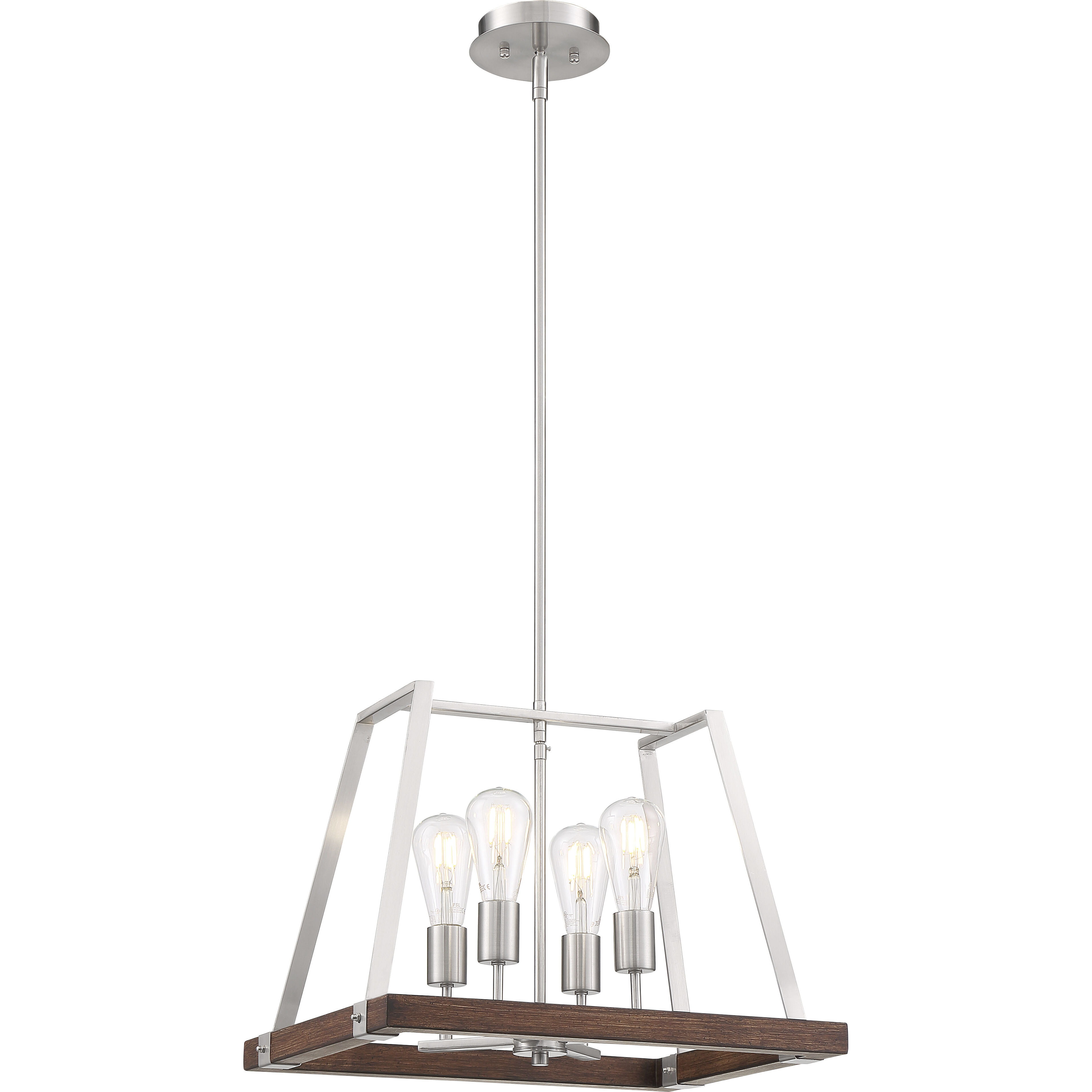 Outrigger 4 Light 14.25 inch Brushed Nickel and Nutmeg Wood Pendant Ceiling Light