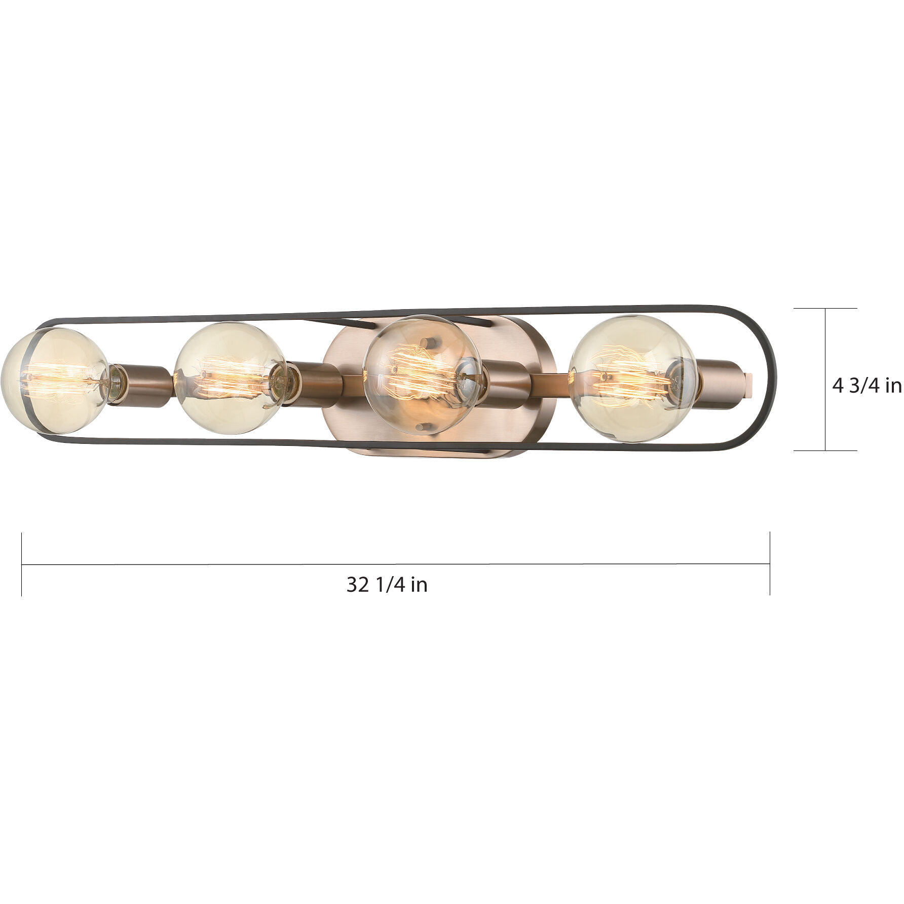 Chassis 4 Light 32 inch Copper Brushed Brass and Matte Black Vanity Light Wall Light