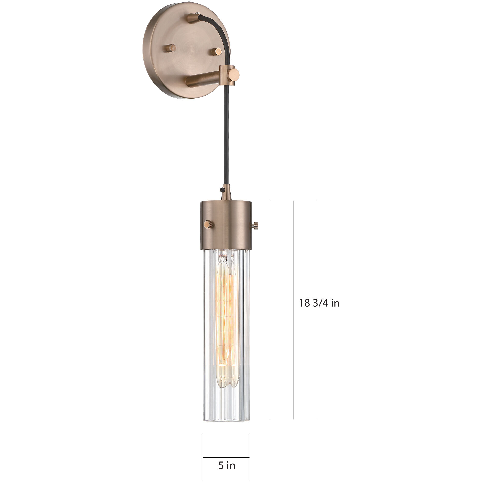 Eaves 1 Light 5 inch Copper Brushed Brass and Clear Ribbed Wall Sconce Wall Light