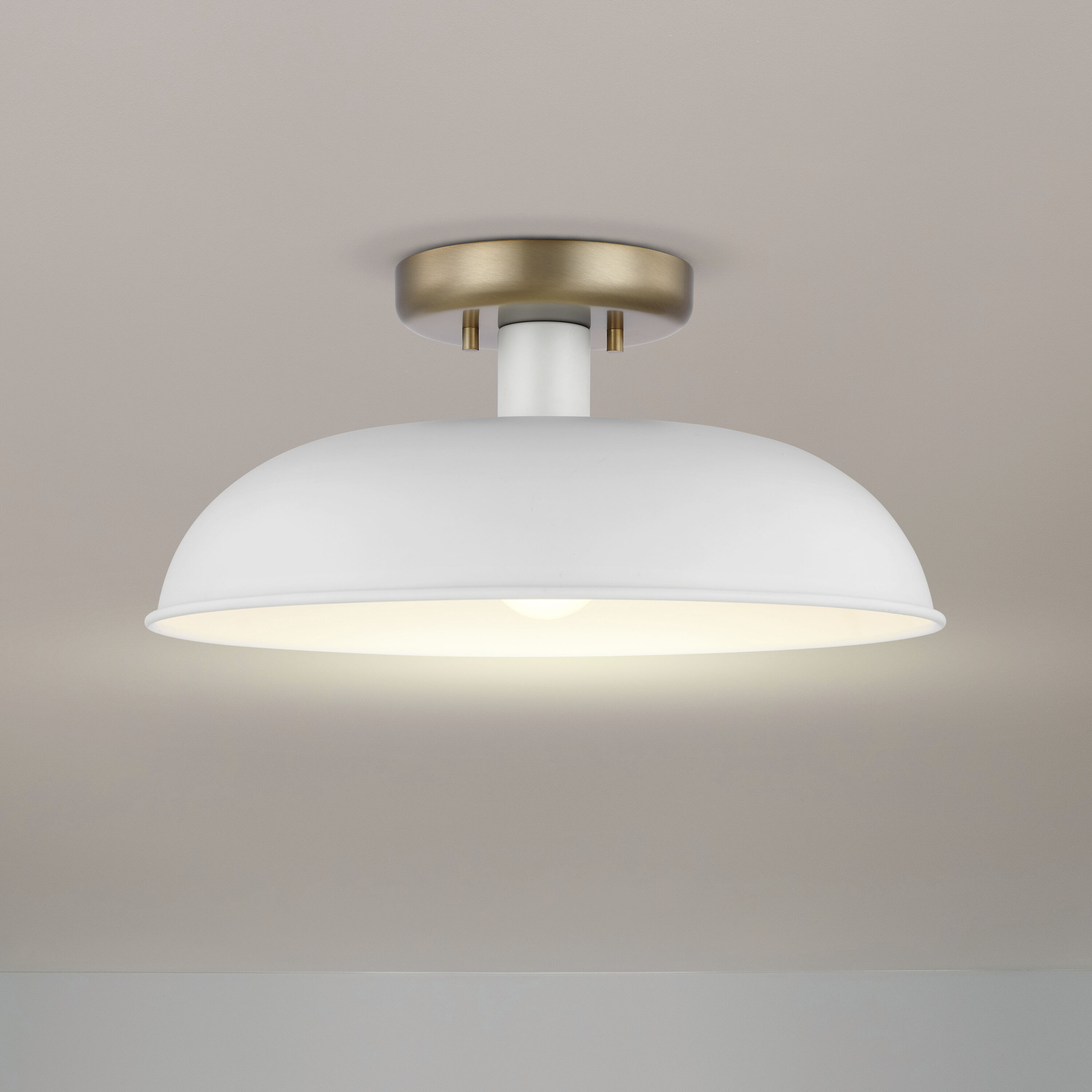 Colony 1 Light 15 inch Matte White/Burnished Brass Semi Flush Ceiling Light