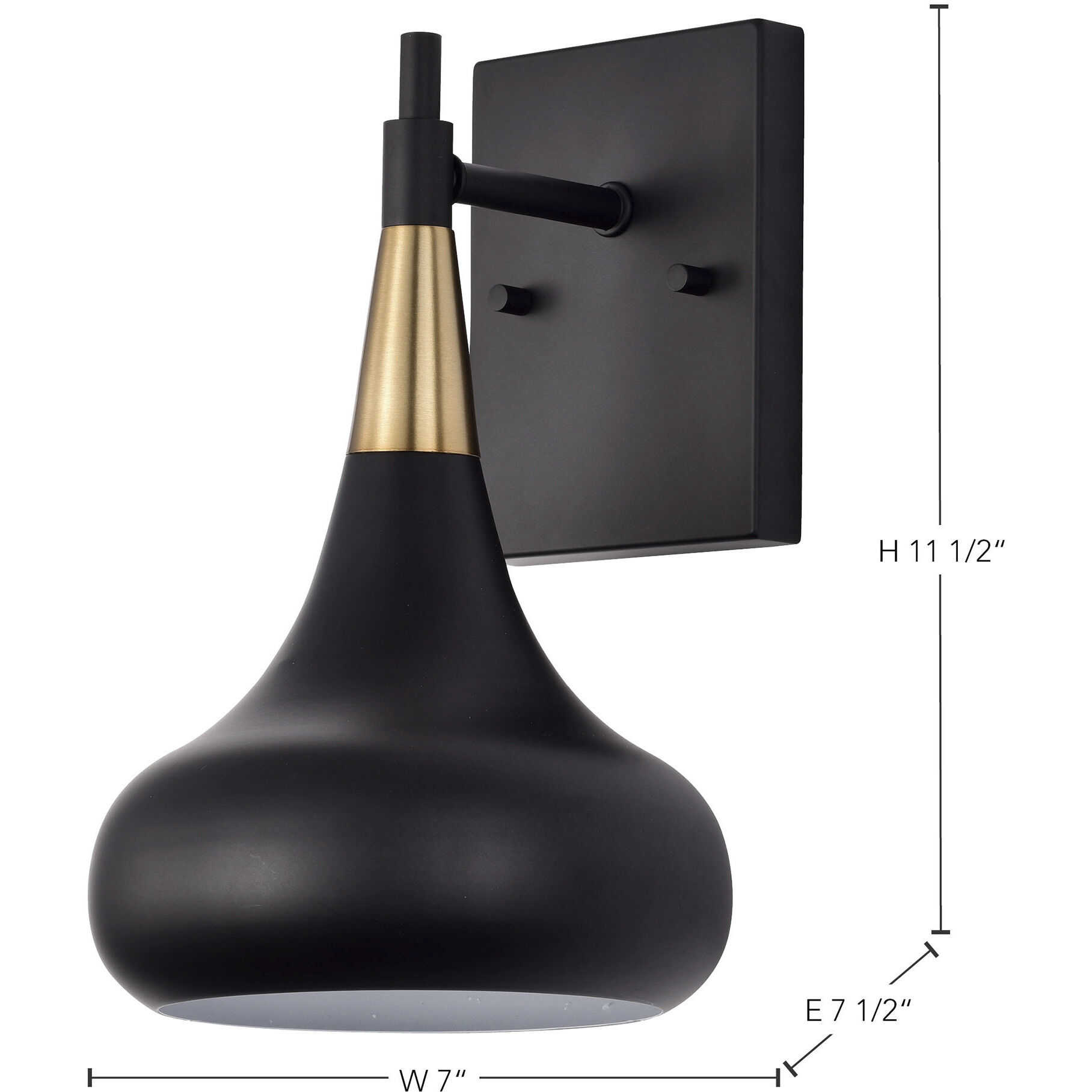 Phoenix 1 Light 7 inch Matte Black/Burnished Brass Bathroom Vanity Lights Wall Light