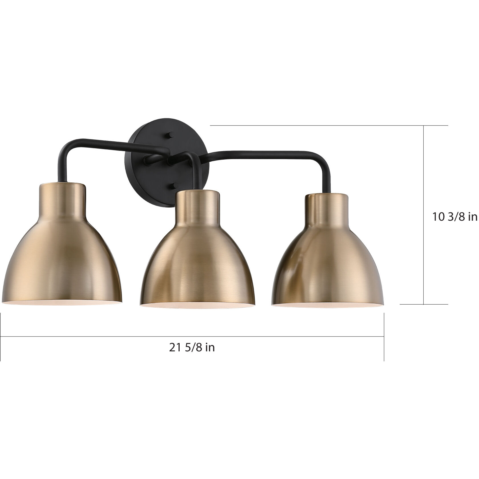 Sloan 3 Light 22 inch Matte Black and Burnished Brass Vanity Light Wall Light