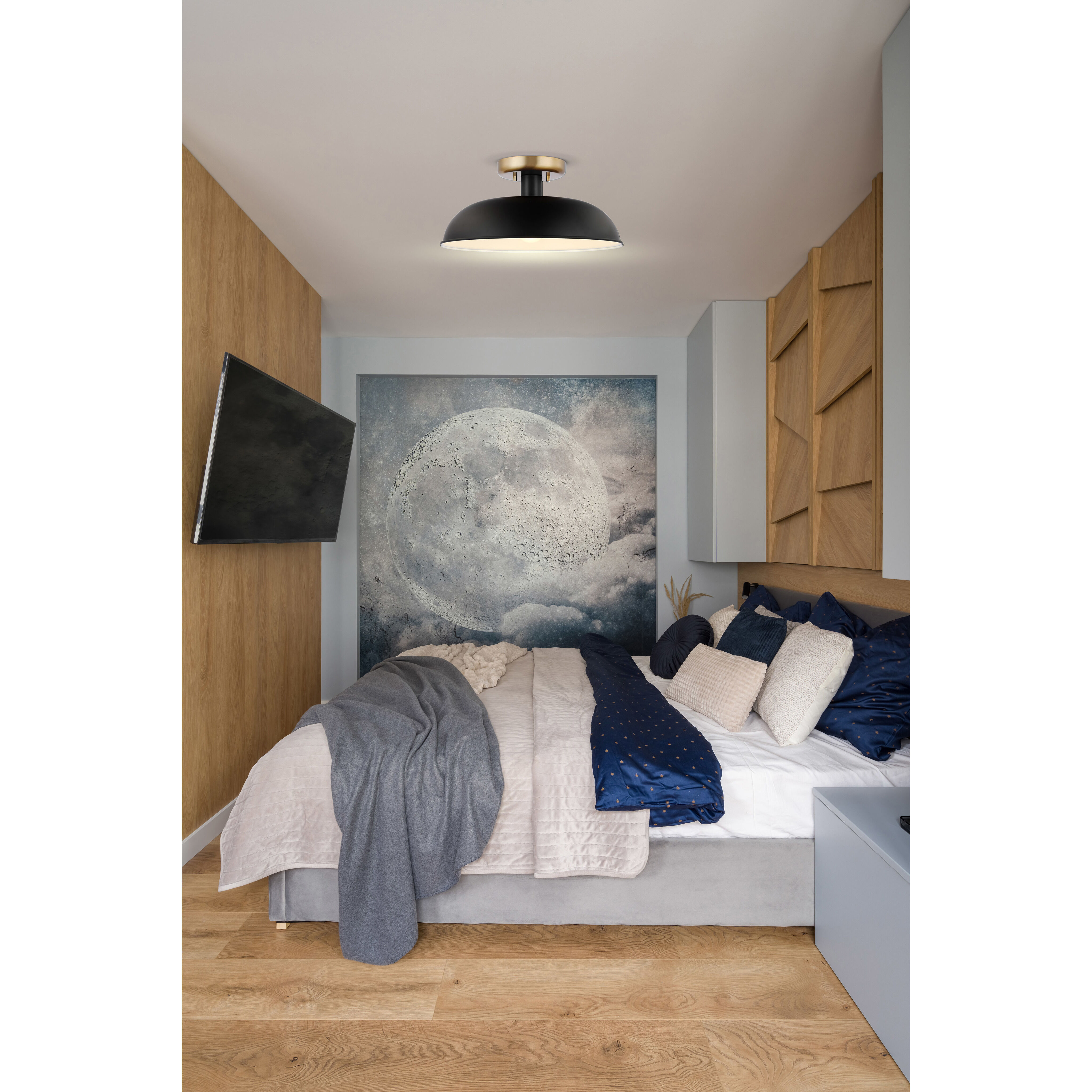 Colony 1 Light 15 inch Matte Black/Burnished Brass Semi Flush Ceiling Light