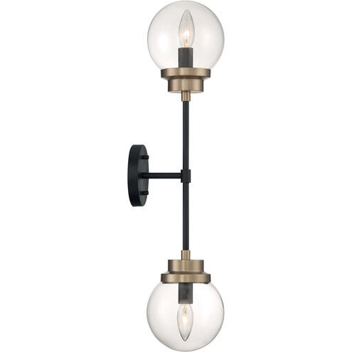 Axis 2 Light 6 inch Matte Black and Brass Accents Vanity Light Wall Light