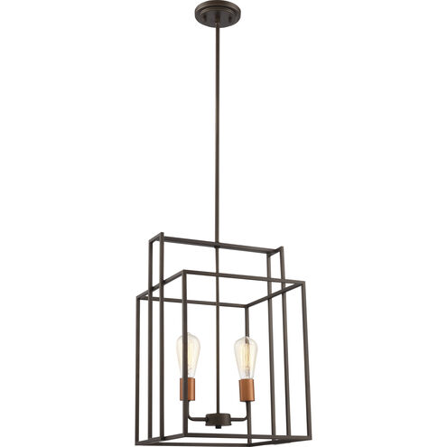 Lake 2 Light 14 inch Bronze and Copper Accents Pendant Ceiling Light, Square