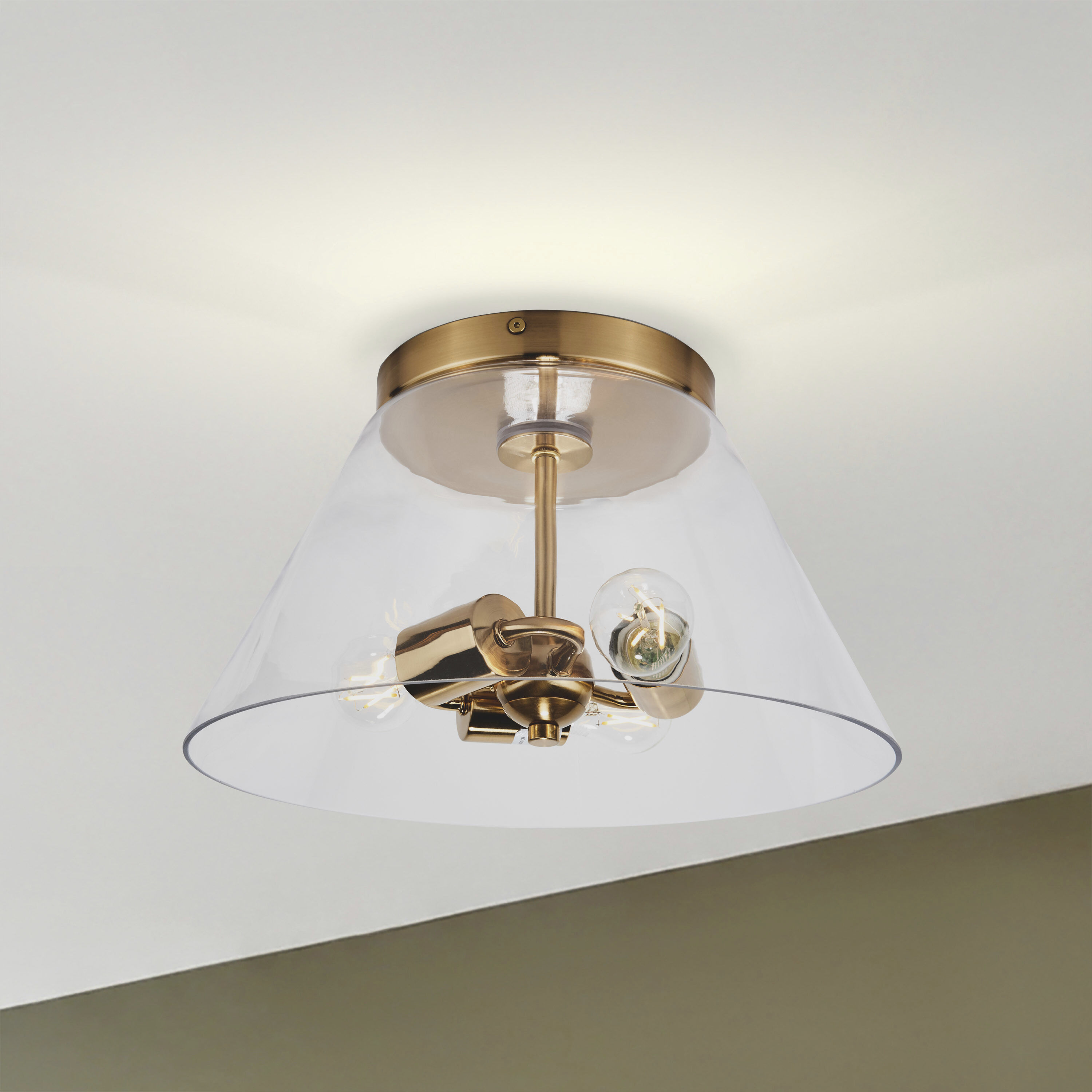 Dover 2 Light 14 inch Vintage Brass Flush Ceiling Light