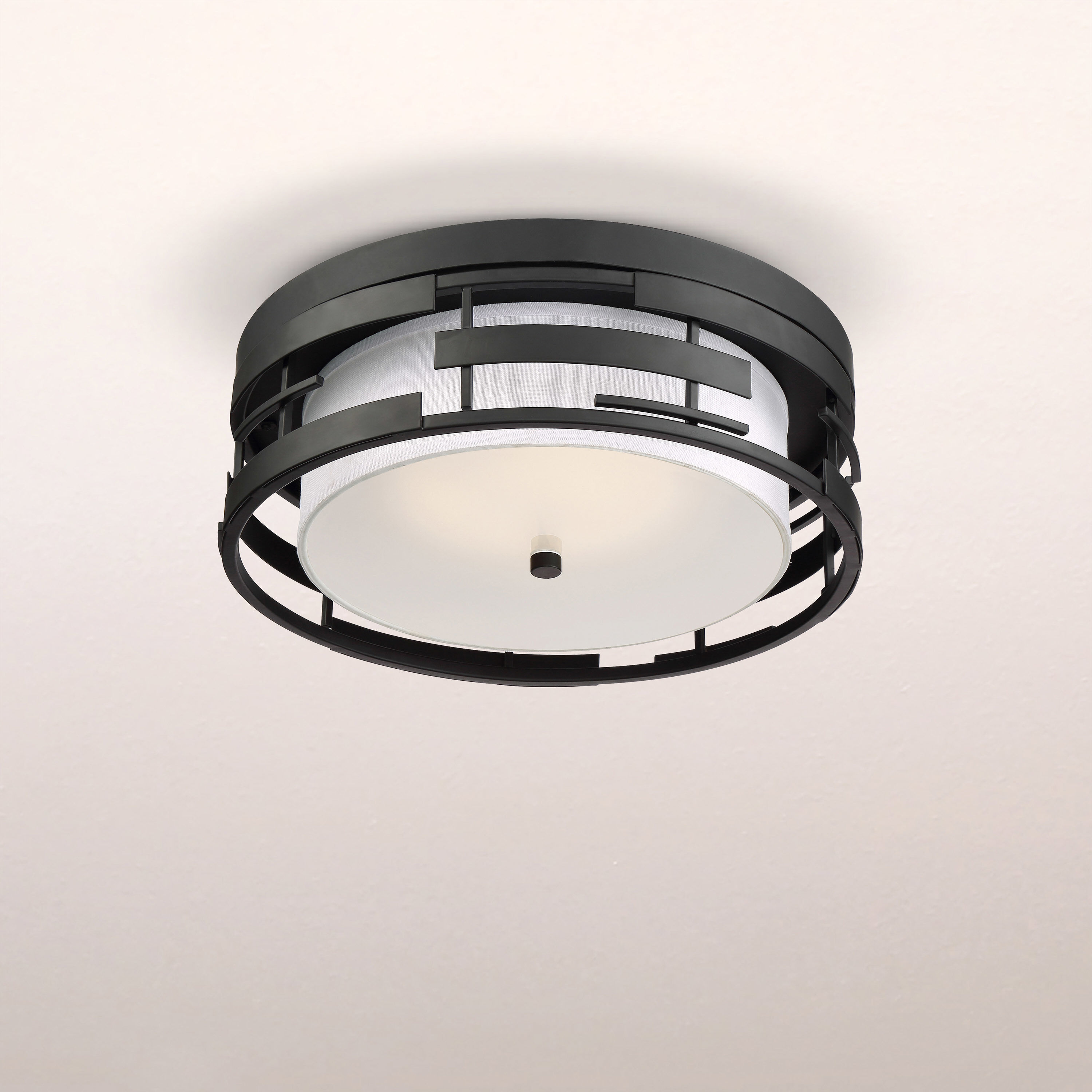 Lansing 3 Light 16 inch Textured Black Flush Mount Ceiling Light