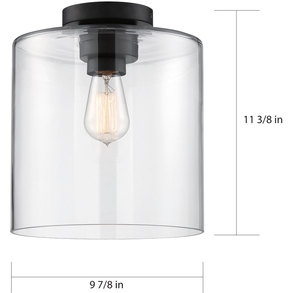 Chantecleer 1 Light 10 inch Matte Black and Clear Semi Flush Mount Ceiling Light