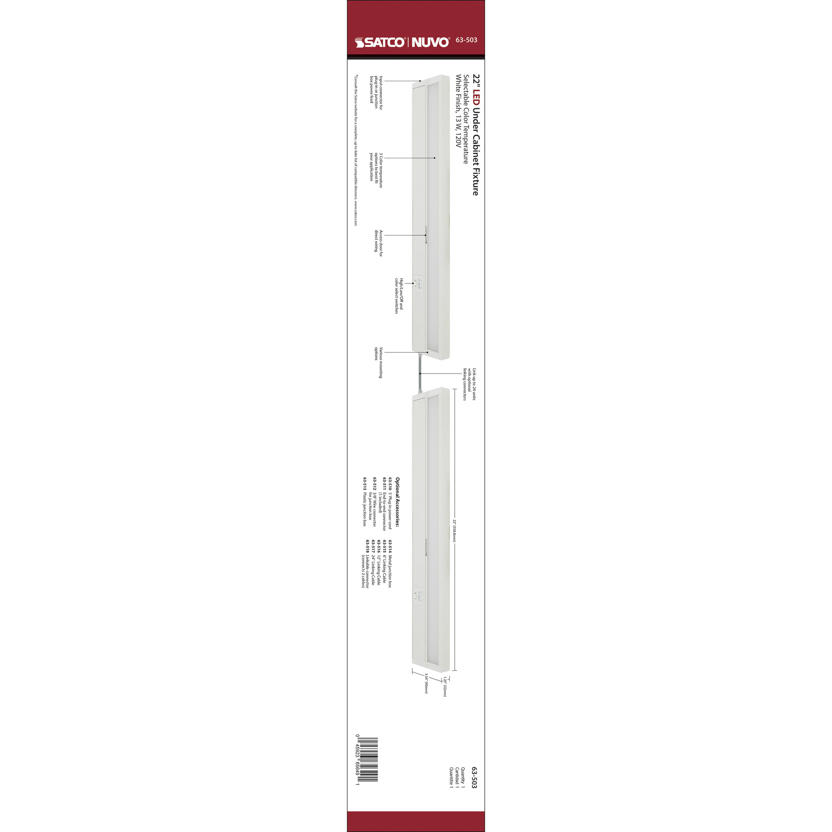 CounterQuick 120 LED 22 inch White Under Cabinet & Cove, Linear Strip
