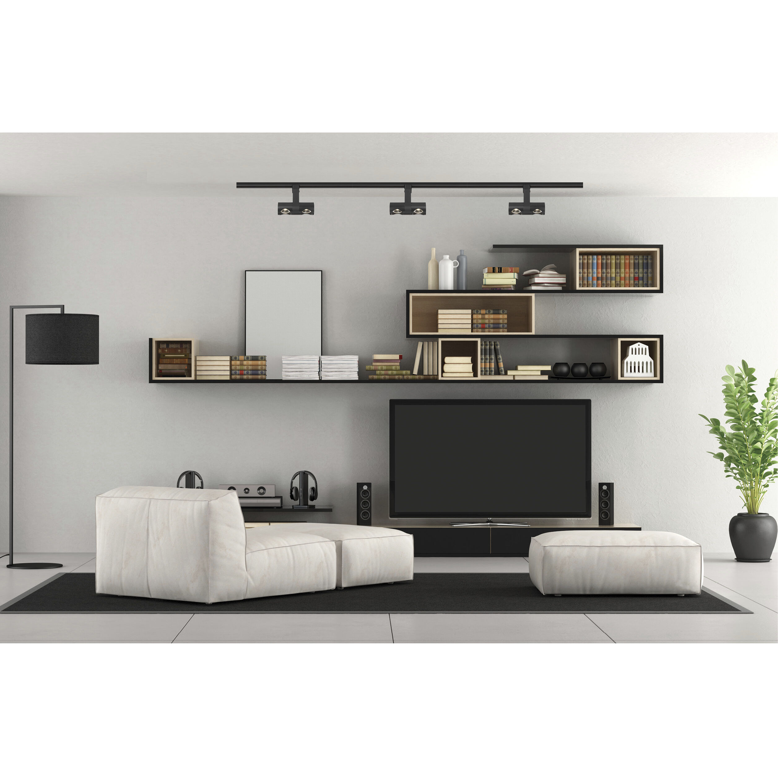 Dual Square 120 Black Track Head Ceiling Light