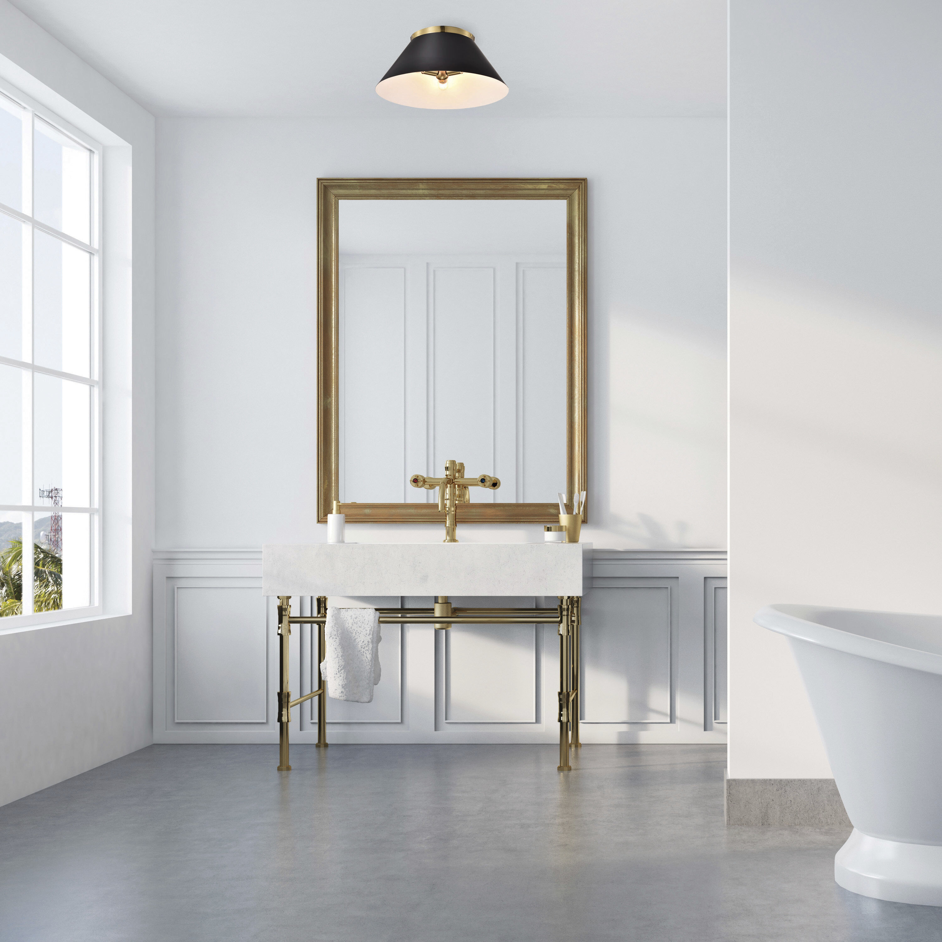 Dover 3 Light 20 inch Black/Vintage Brass Flush Ceiling Light