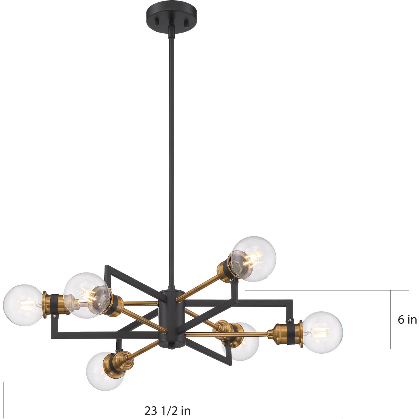 Intention 6 Light 24 inch Warm Brass and Black Chandelier Ceiling Light