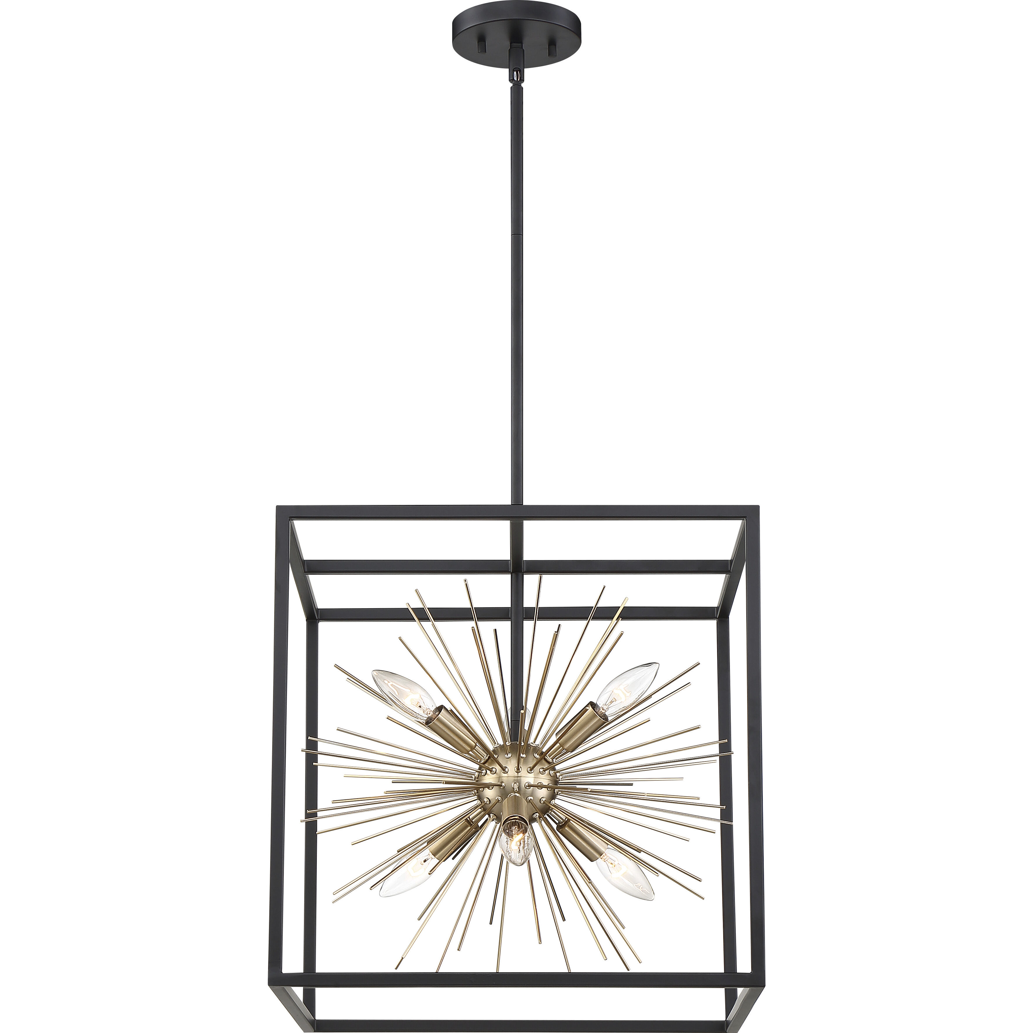 Spirefly 6 Light 17 inch Matte Black and Burnished Brass Pendant Ceiling Light