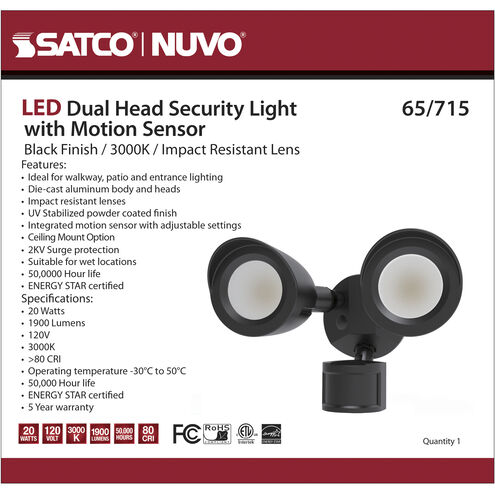 Brentwood LED 6 inch Black Security Light