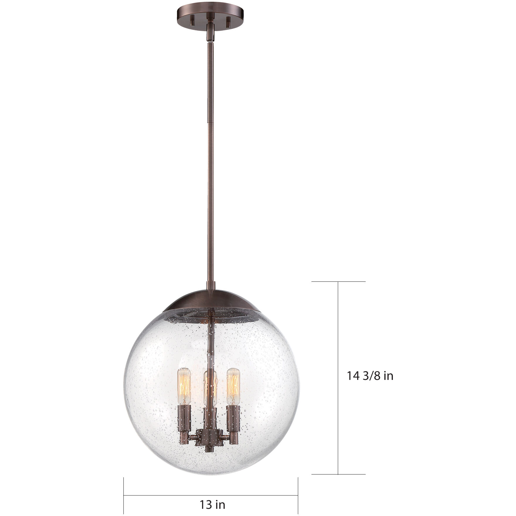 Ariel 3 Light 13 inch Antique Copper and Clear Seeded Pendant Ceiling Light
