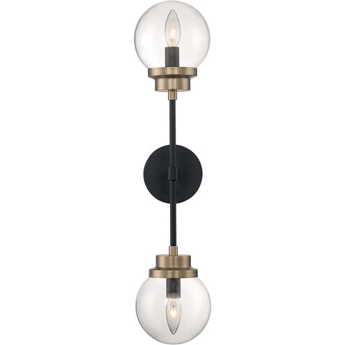 Axis 2 Light 6 inch Matte Black and Brass Accents Vanity Light Wall Light