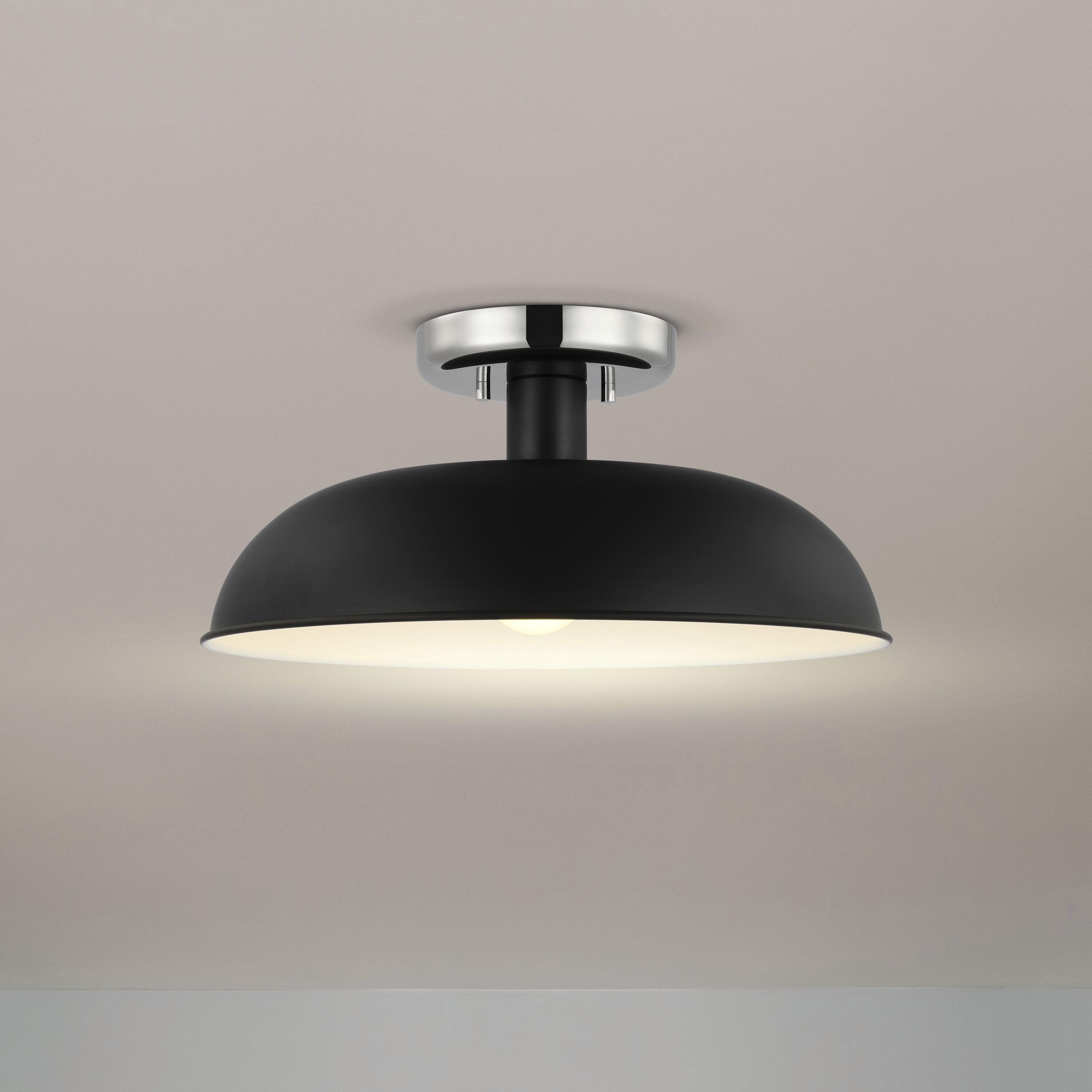 Colony 1 Light 15 inch Matte Black/Polished Nickel Semi Flush Ceiling Light