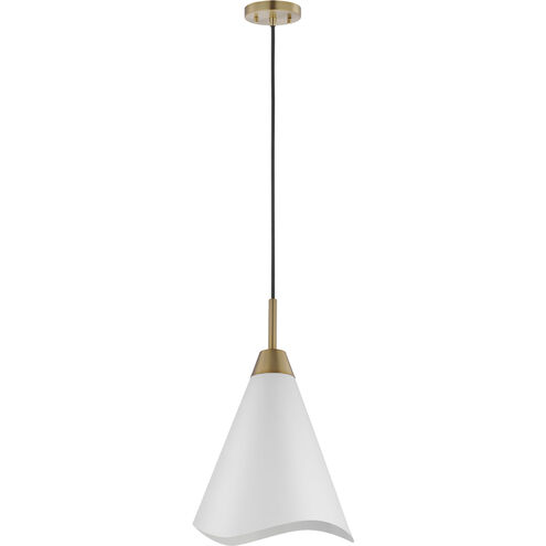 Tango 1 Light 12 inch Matte White/Burnished Brass Pendant Ceiling Light