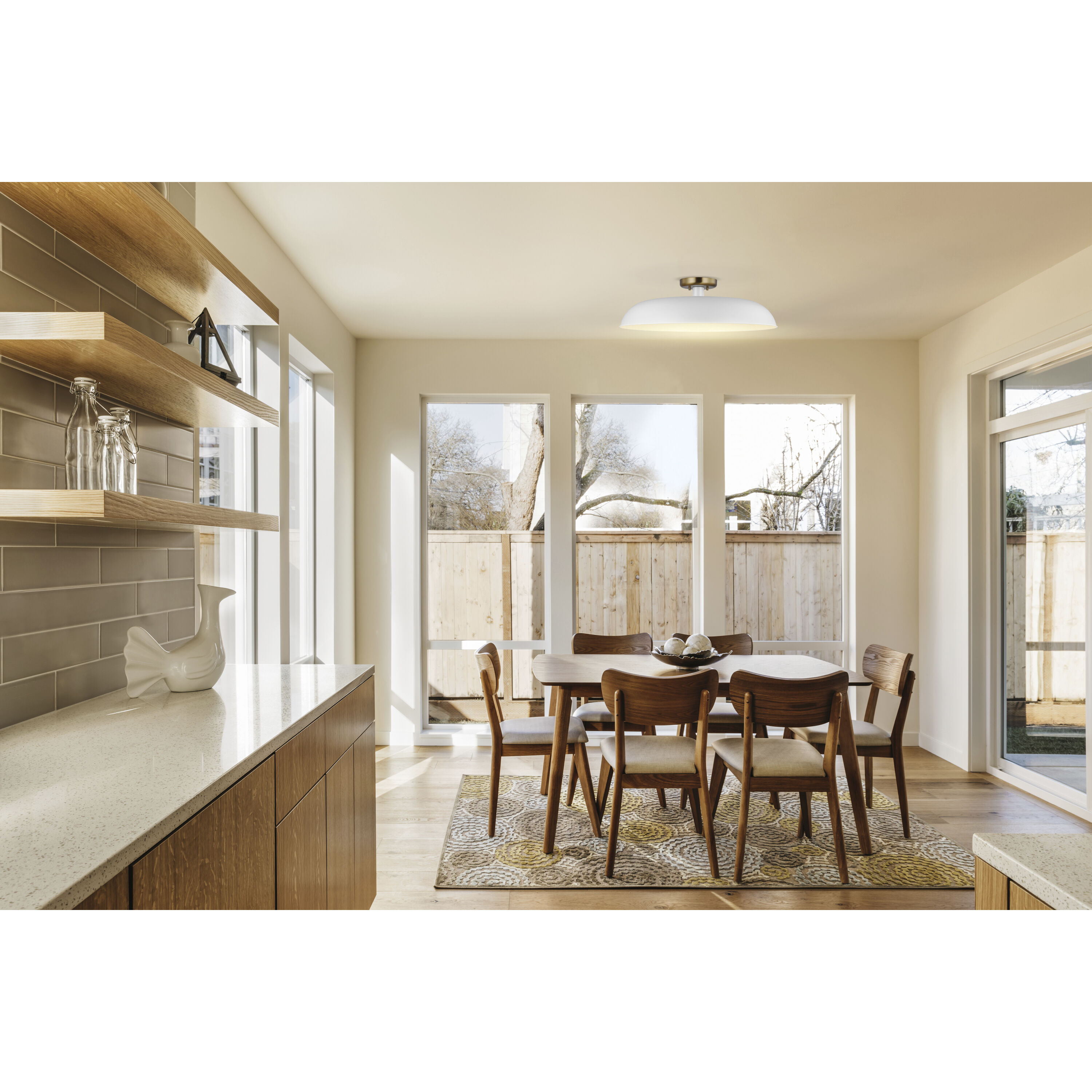 Colony 1 Light 24 inch Matte White/Burnished Brass Semi Flush Ceiling Light