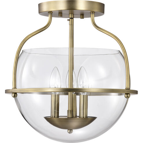 Amado 3 Light 14 inch Vintage Brass Semi Flush Mount Ceiling Light