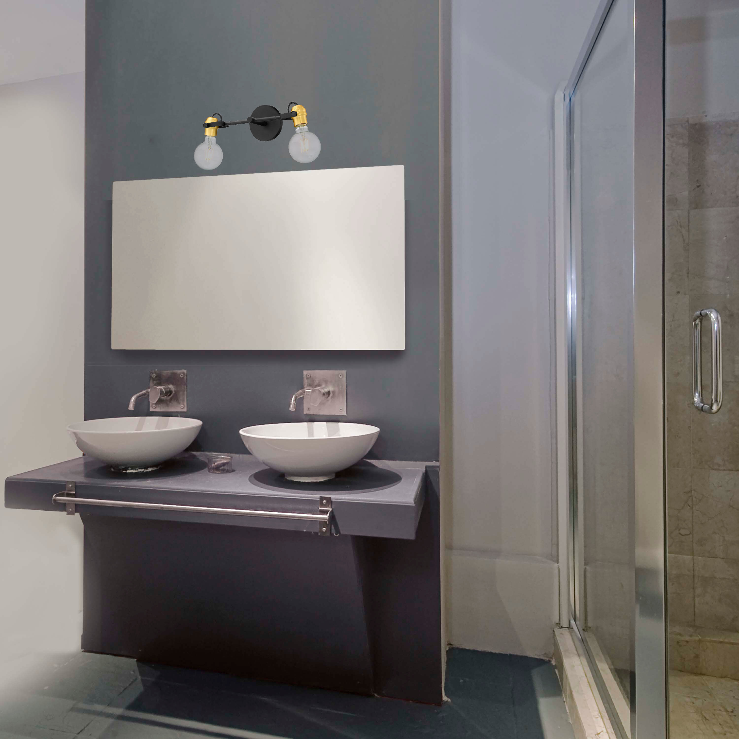 Mantra 2 Light 14.5 inch Black and Brushed Brass Vanity Light Wall Light