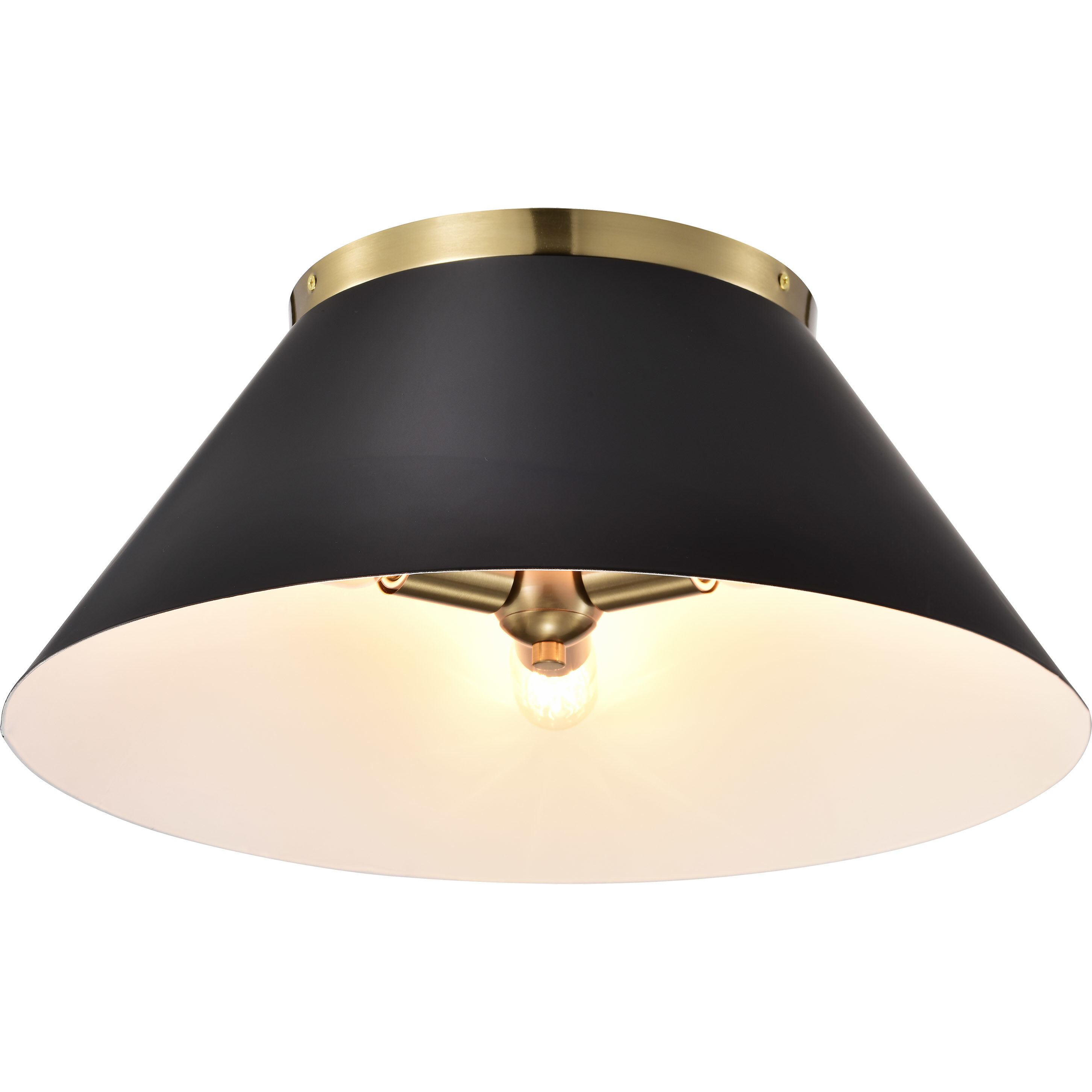 Dover 3 Light 20 inch Black/Vintage Brass Flush Ceiling Light