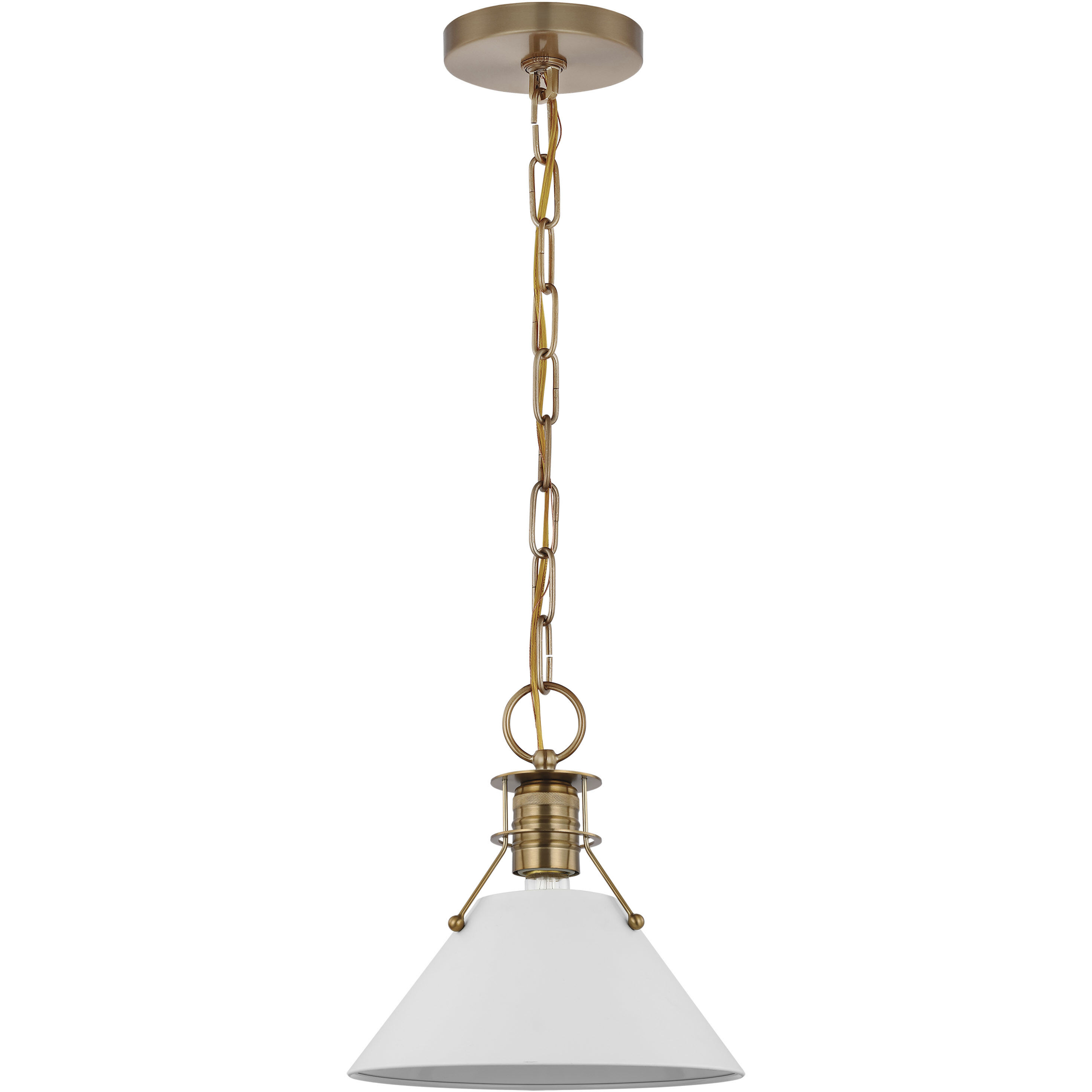 Outpost 1 Light 9.5 inch Matte White/Burnished Brass Pendant Ceiling Light