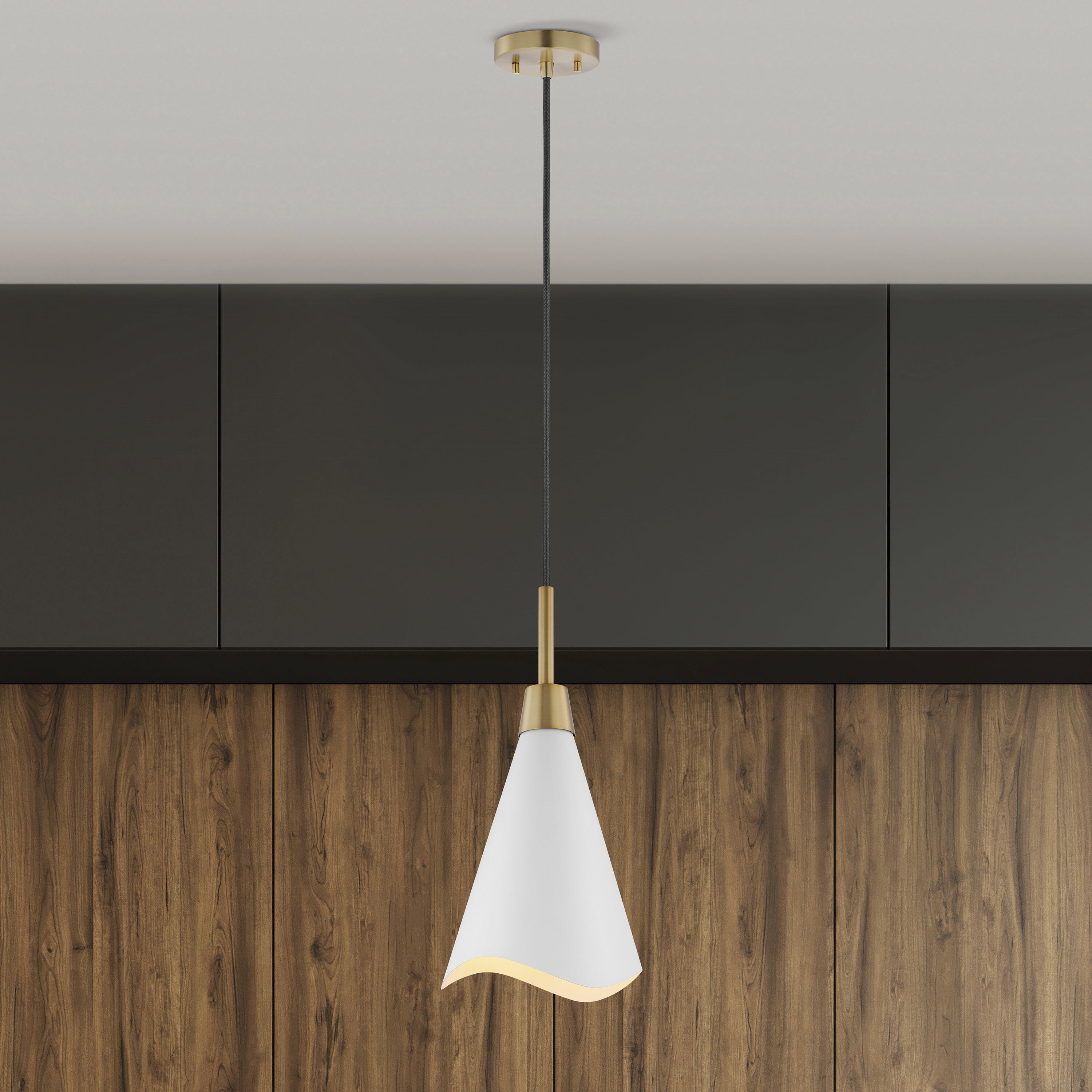 Tango 1 Light 8 inch Matte White/Burnished Brass Pendant Ceiling Light