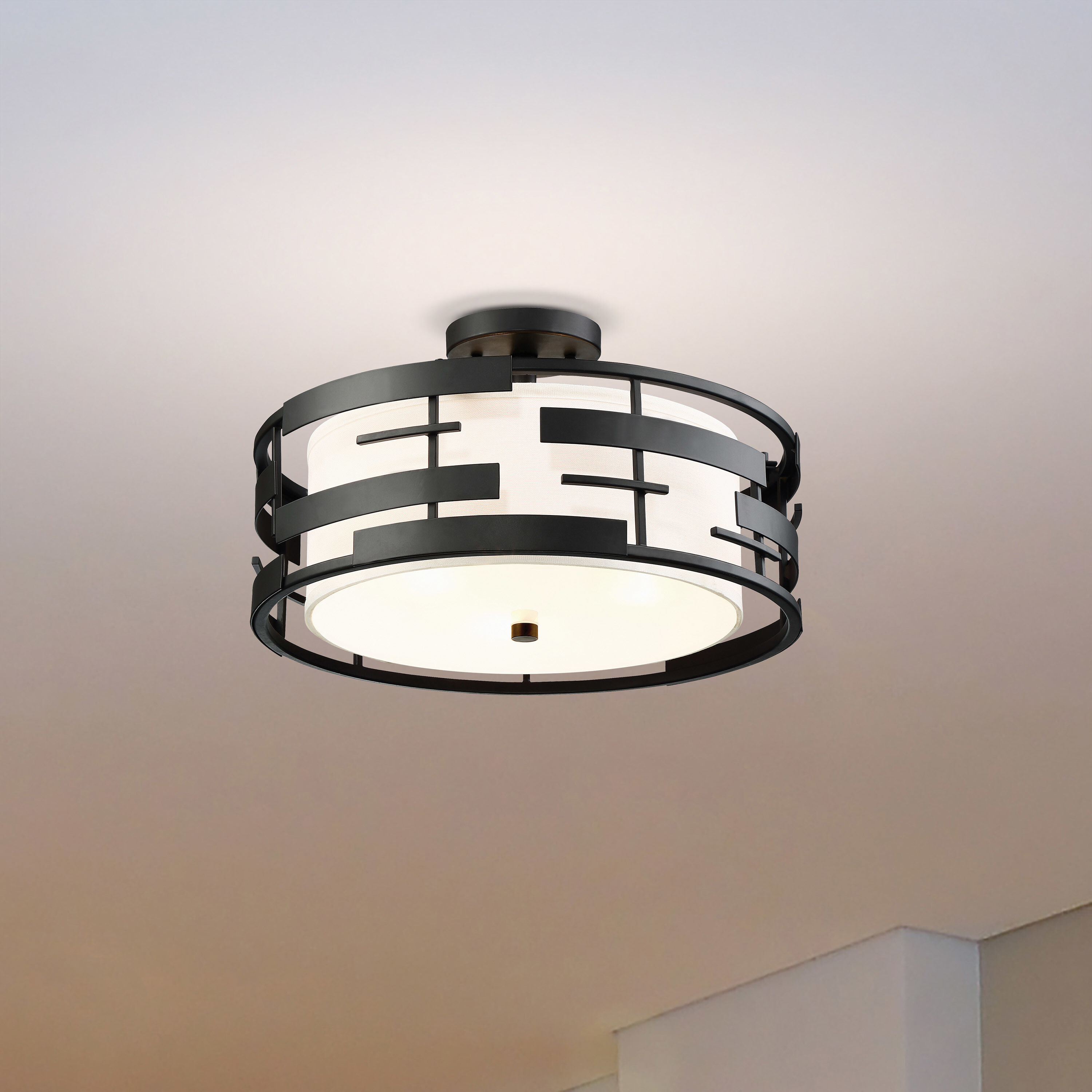 Lansing 3 Light 16 inch Textured Black Semi Flush Mount Ceiling Light