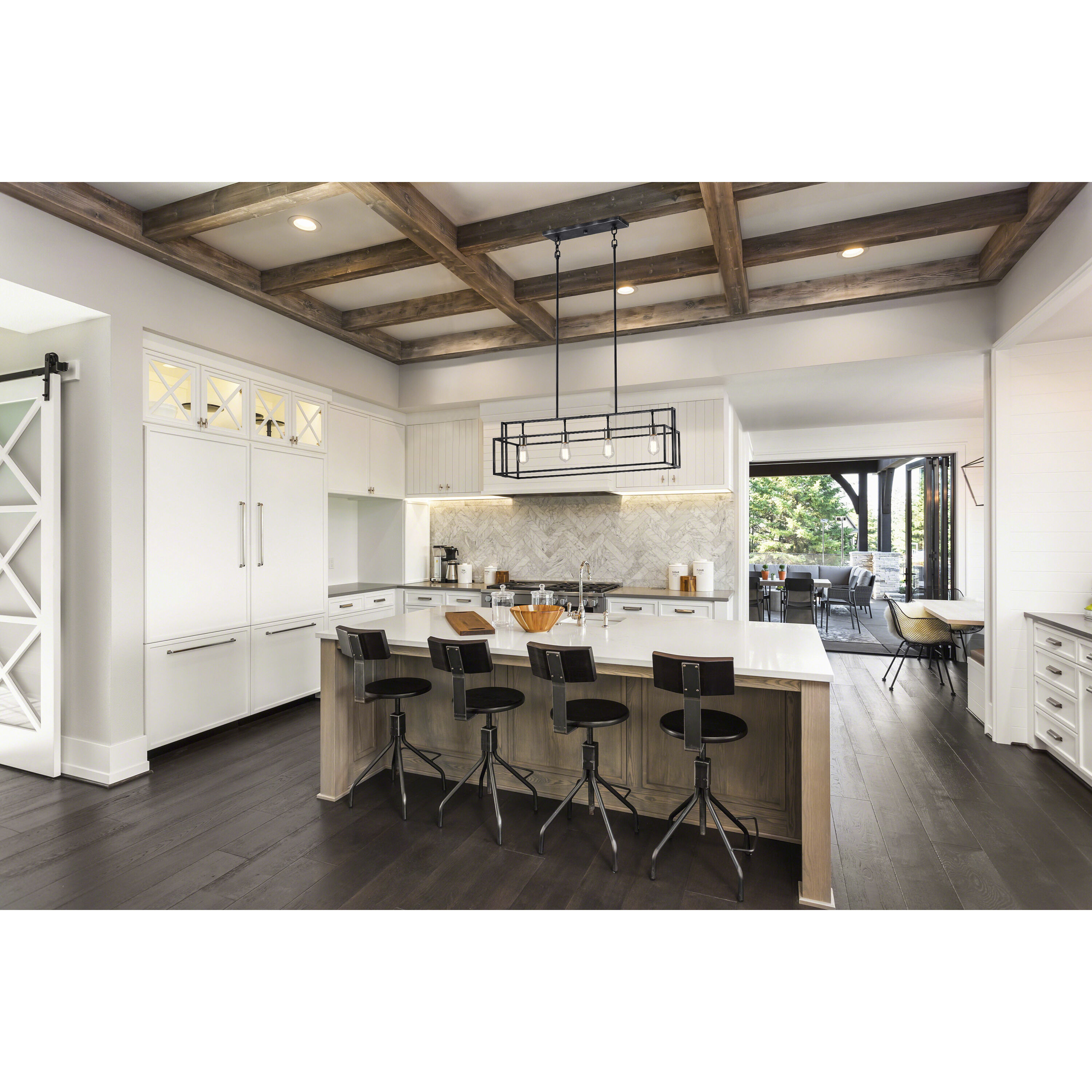 Lake 4 Light 36 inch Iron Black and Brushed Nickel Accents Island Pendant Ceiling Light