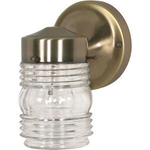Brentwood 1 Light 9 inch Antique Brass and Clear Ribbed Outdoor Wall Light