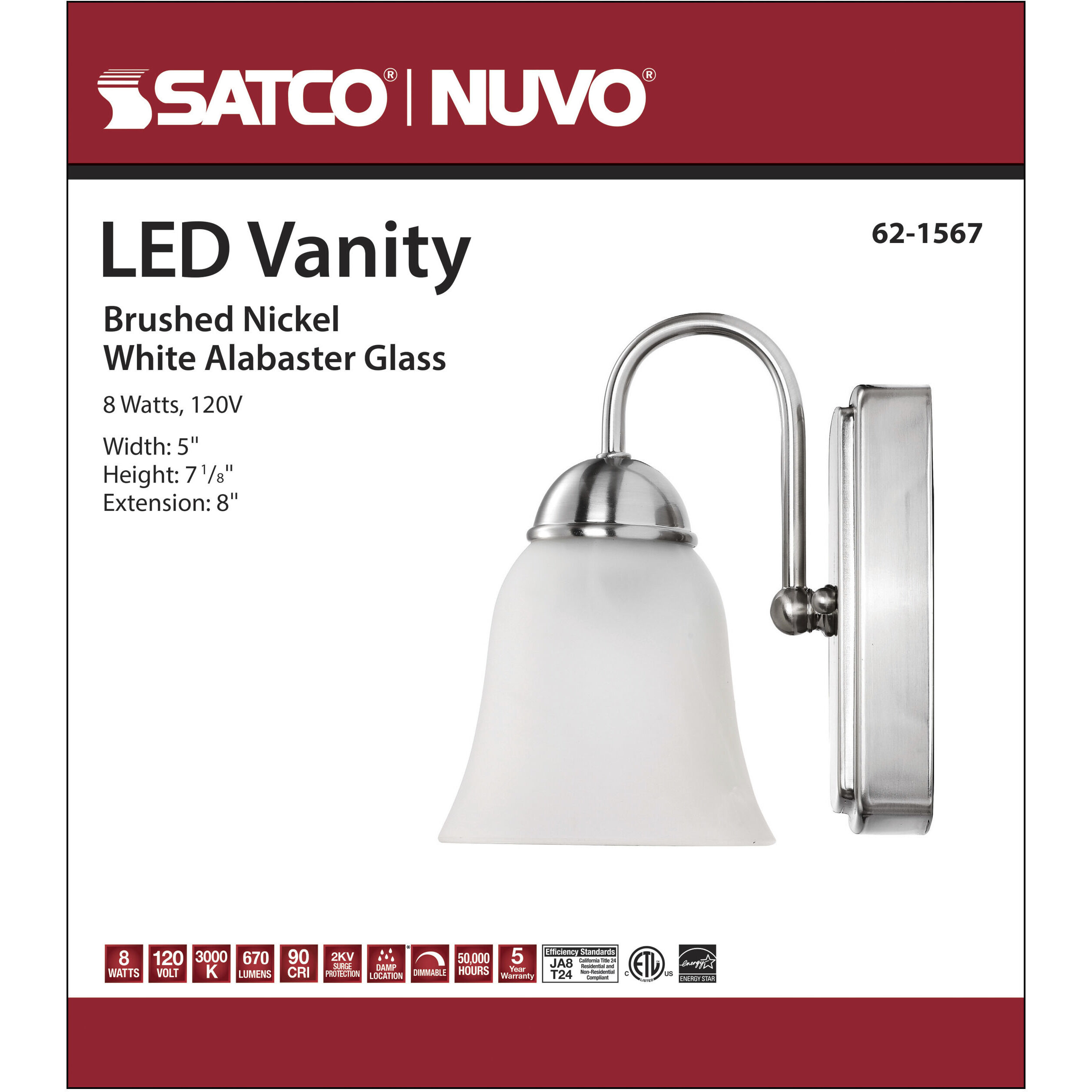 Brentwood LED 7 inch Brushed Nickel Wall Mount Wall Light