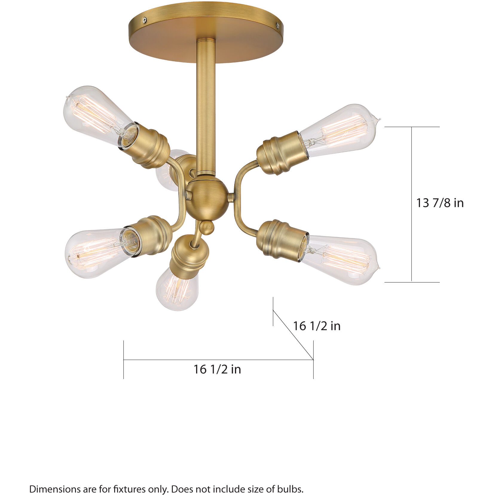 Faraday 6 Light 16.5 inch Brushed Brass Semi Flush Mount Ceiling Light