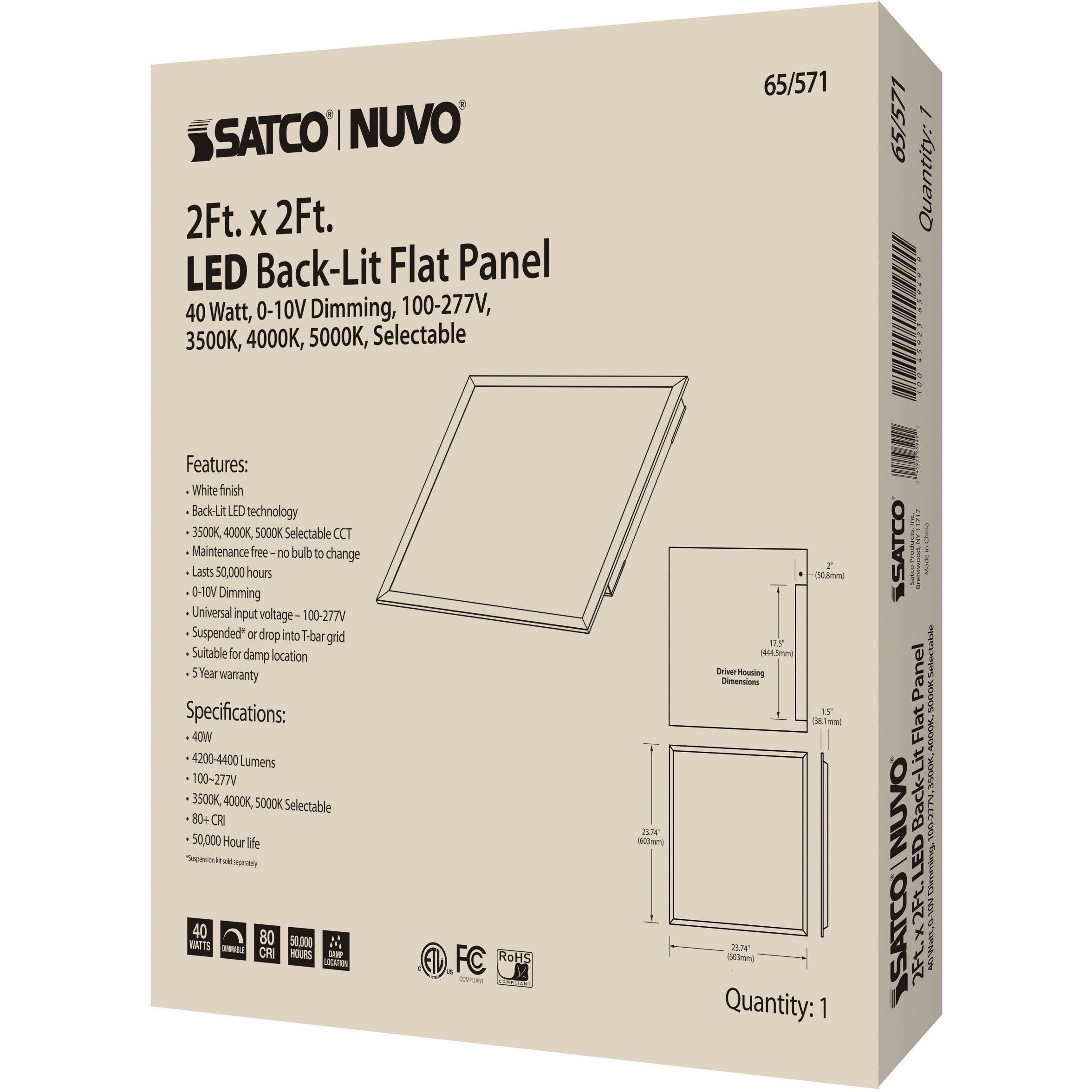 Brentwood LED 23.75 inch White Flat Panel Ceiling Light, ColorQuick