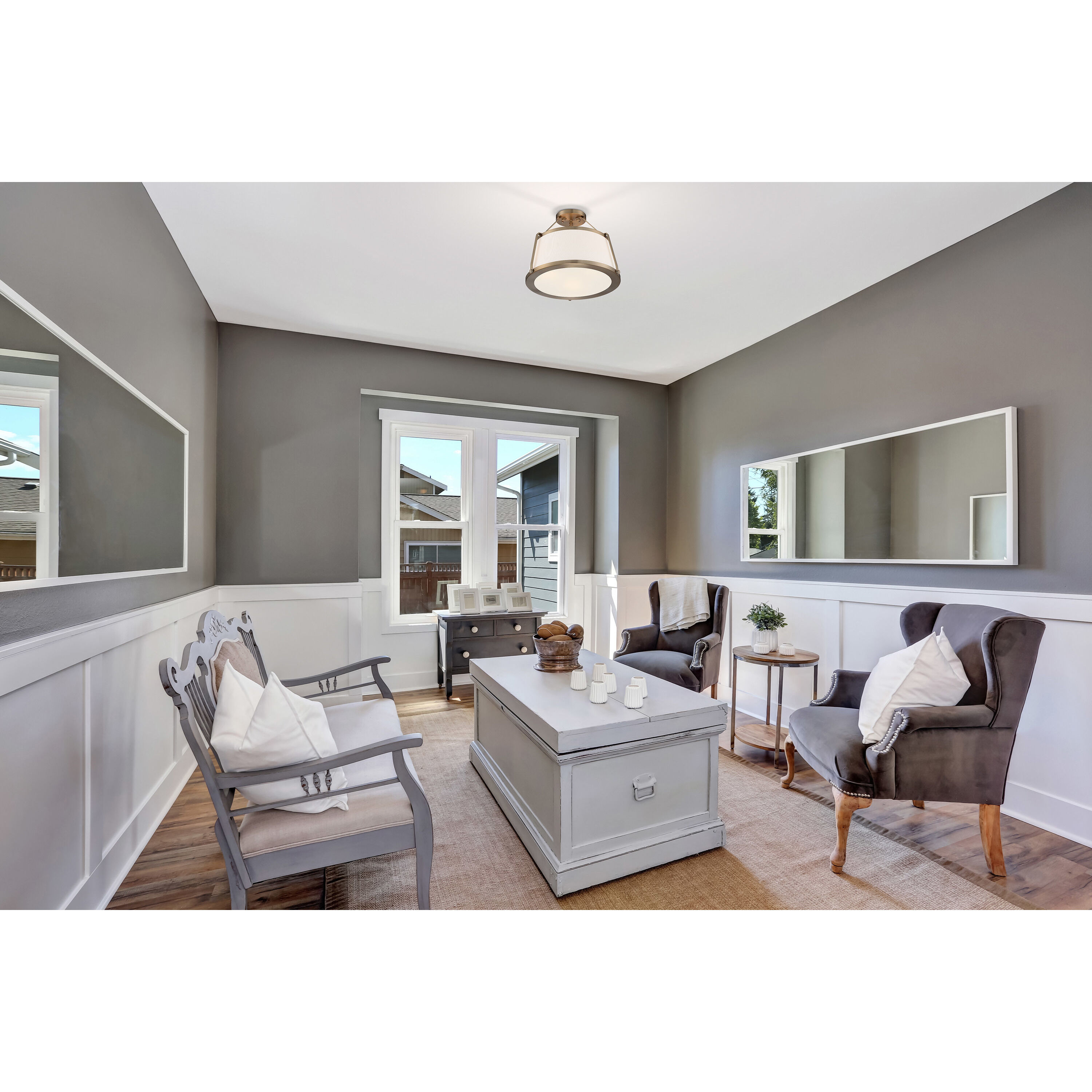 Cutty 3 Light 16 inch Burnished Brass Semi Flush Mount Fixture Ceiling Light