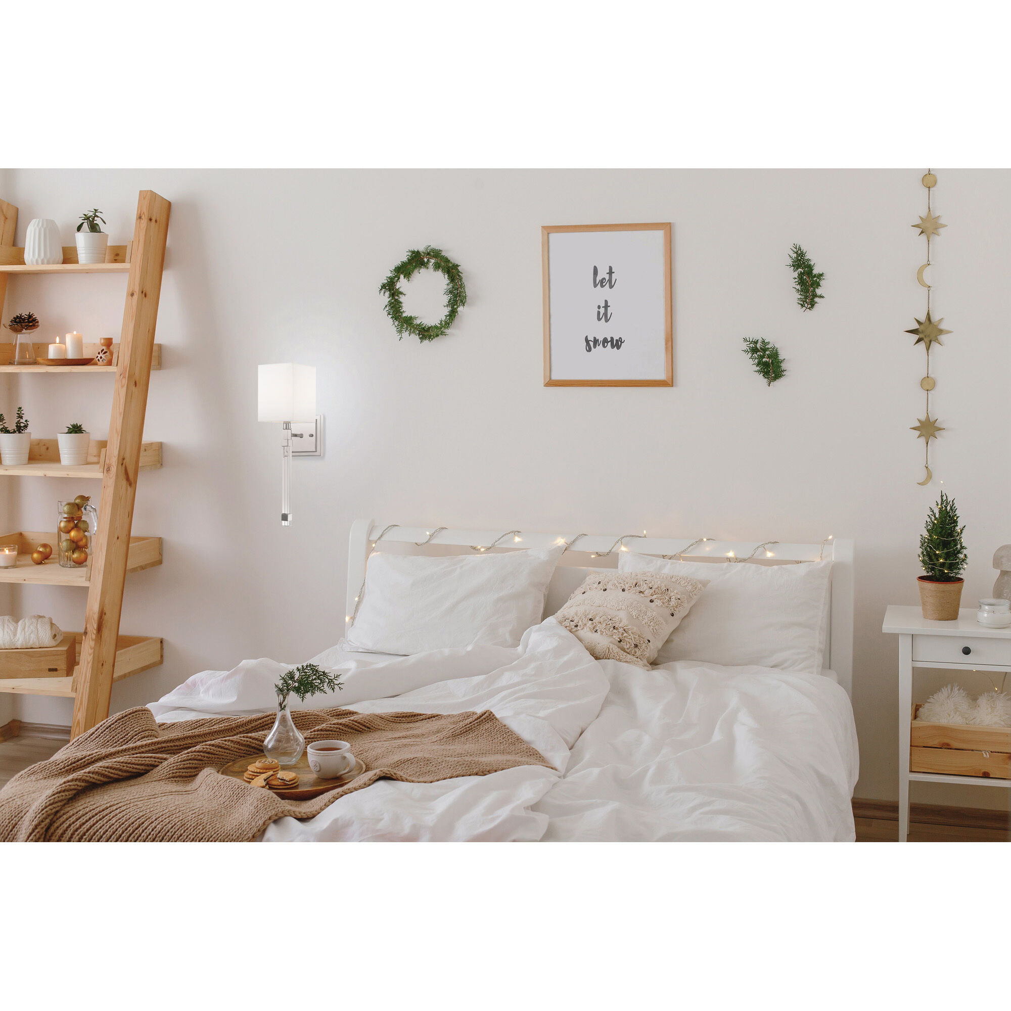 Tompson 1 Light 5 inch Polished Nickel and White Fabric Wall Sconce Wall Light