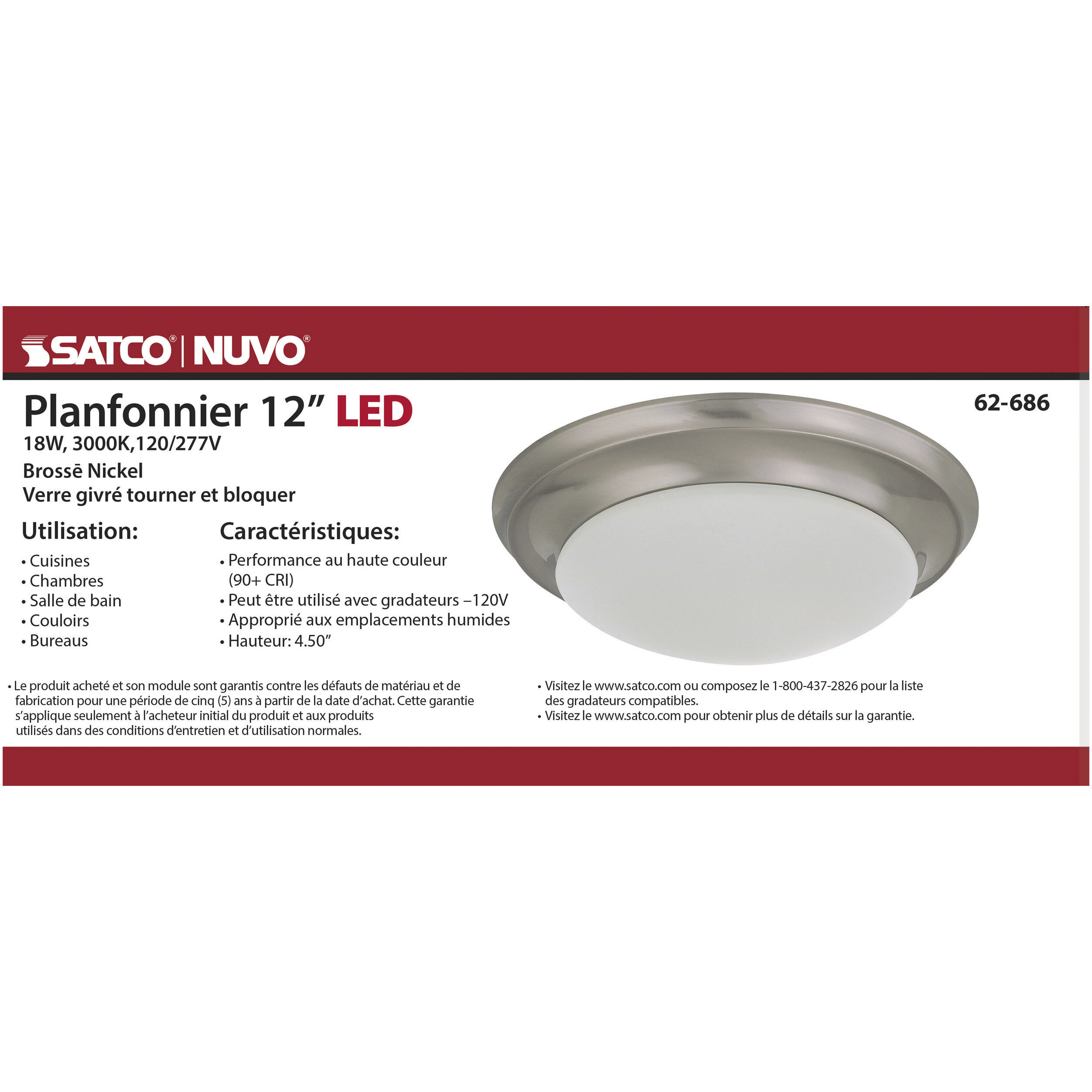 Brentwood LED 11.75 inch Brushed Nickel Flush Mount Ceiling Light