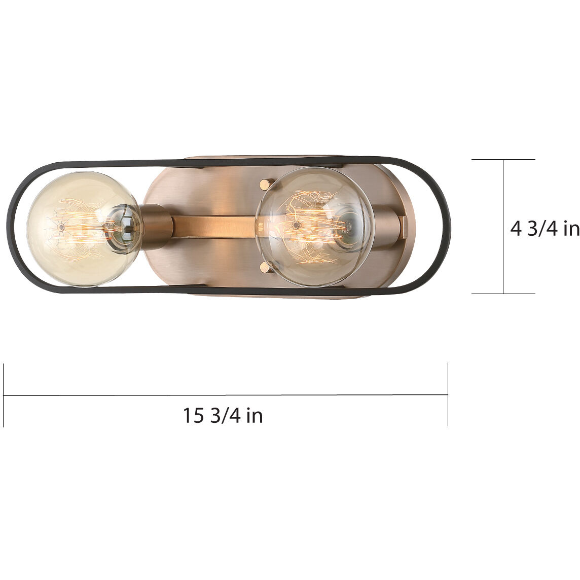 Chassis 2 Light 16 inch Copper Brushed Brass and Matte Black Vanity Light Wall Light