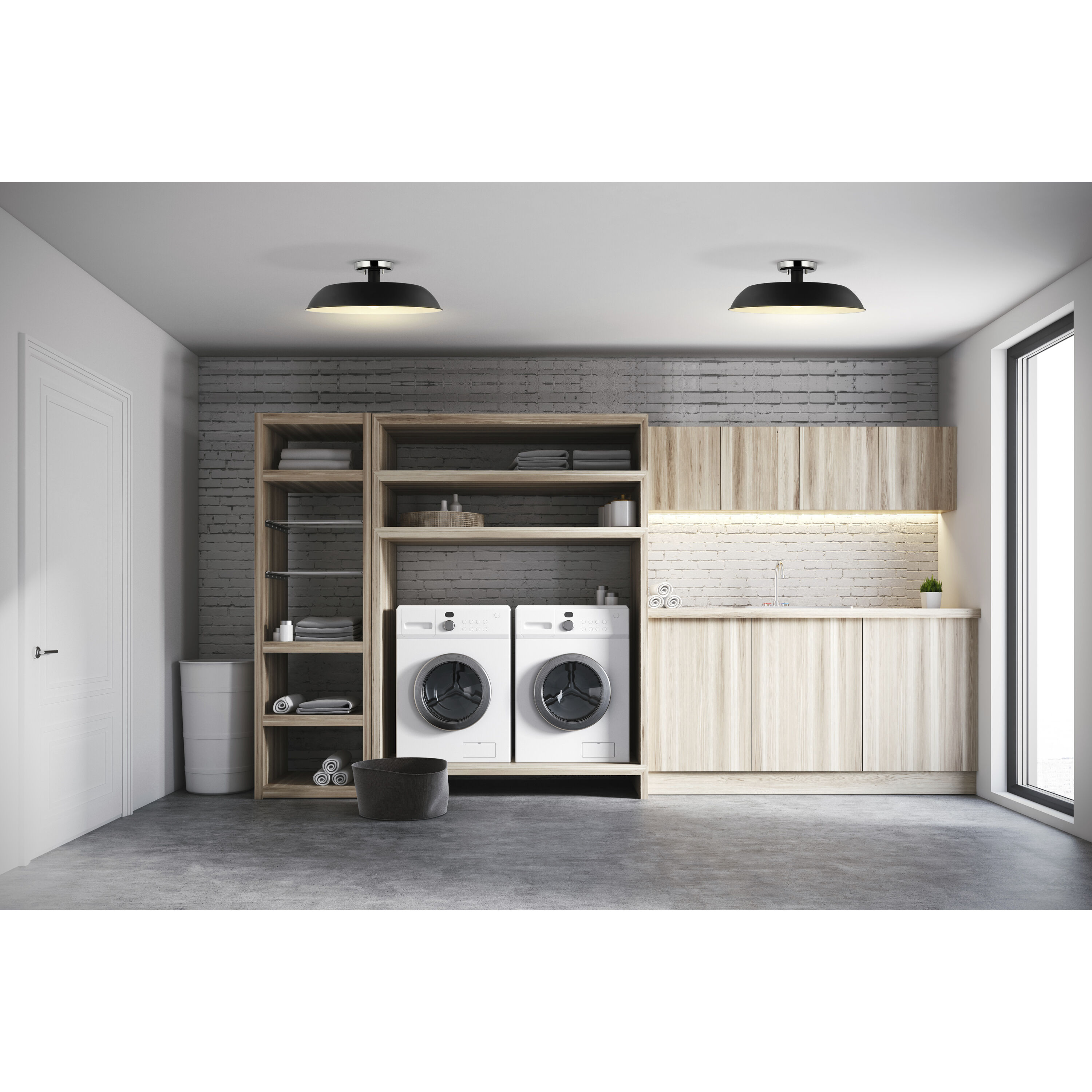 Colony 1 Light 20 inch Matte Black/Polished Nickel Semi Flush Ceiling Light