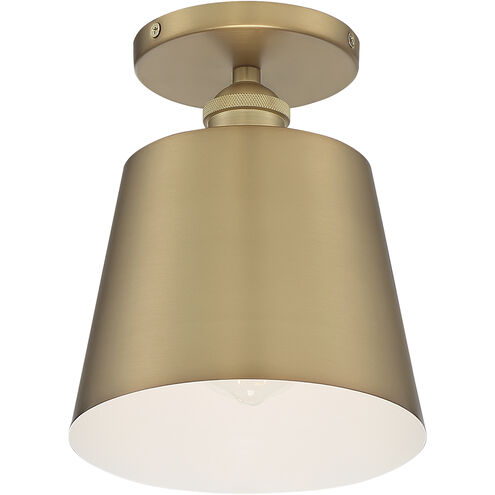 Motif 1 Light 7 inch Brushed Brass and White Accents Semi Flush Mount Fixture Ceiling Light