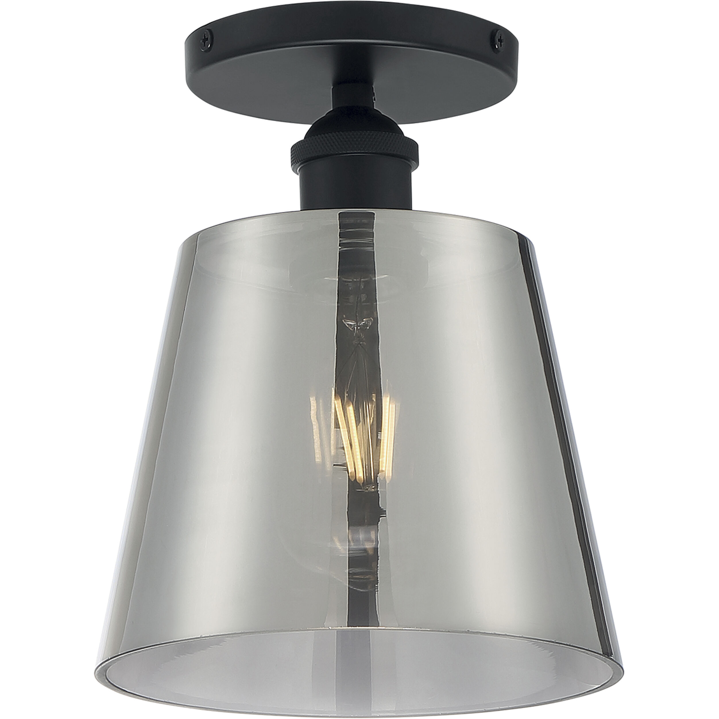 Motif 1 Light 7 inch Black and Smoked Glass Semi Flush Mount Fixture Ceiling Light