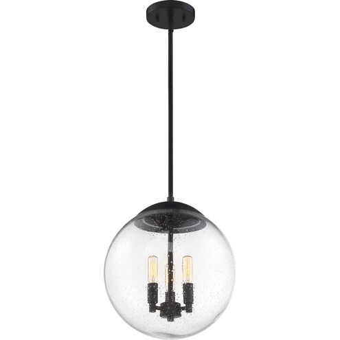 Ariel 3 Light 13 inch Matte Black and Clear Seeded Pendant Ceiling Light
