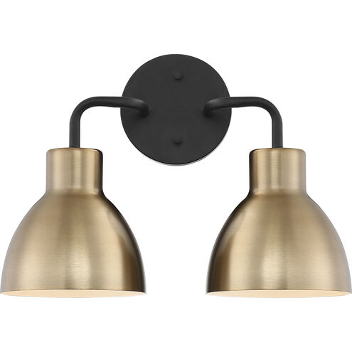 Sloan 2 Light 14 inch Matte Black and Burnished Brass Vanity Light Wall Light