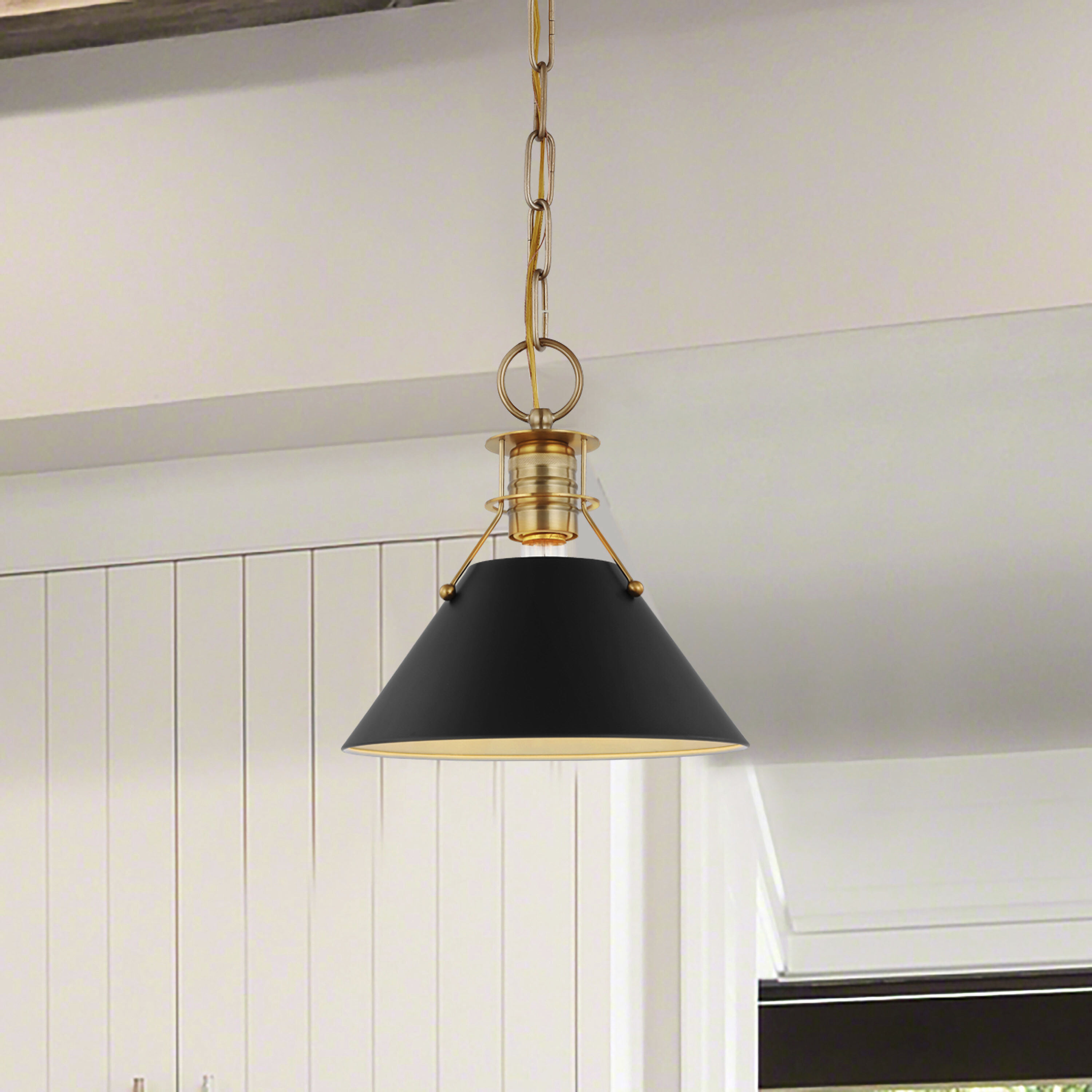 Outpost 1 Light 9.5 inch Matte Black/Burnished Brass Pendant Ceiling Light
