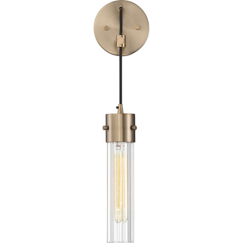 Eaves 1 Light 5 inch Copper Brushed Brass and Clear Ribbed Wall Sconce Wall Light